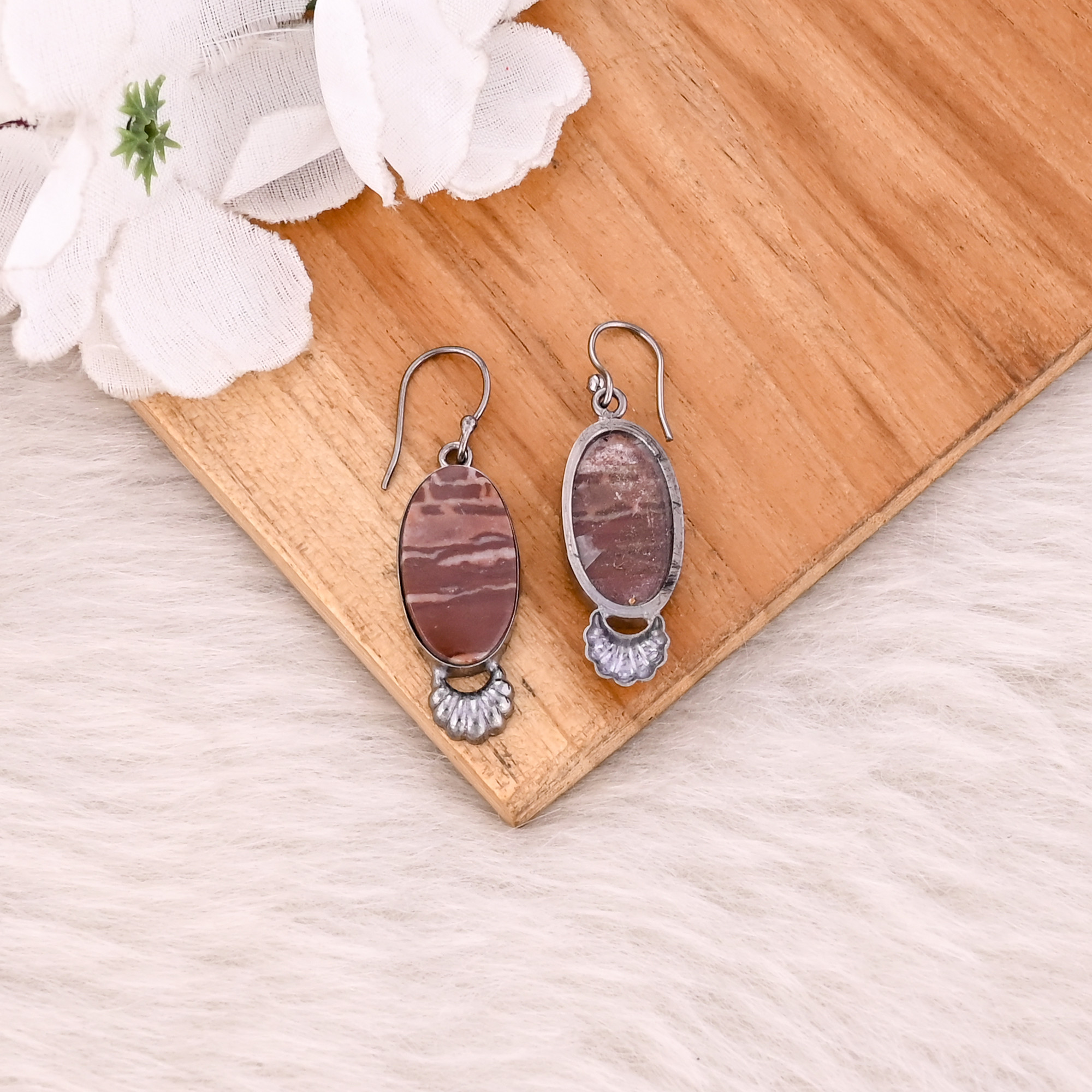 Malinga Jasper Oval Shape Gemstone Dangler Earring Black Ruthenium Earring Gift For Bridal