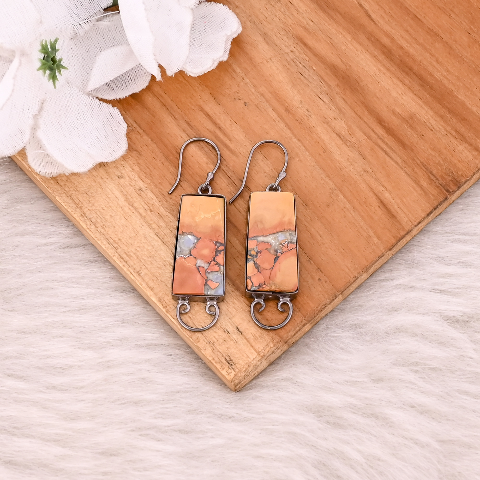 Malinga Jasper Gemstone Black Ruthenium Rectangle Earring Handmade Jewelry Mom Gifts