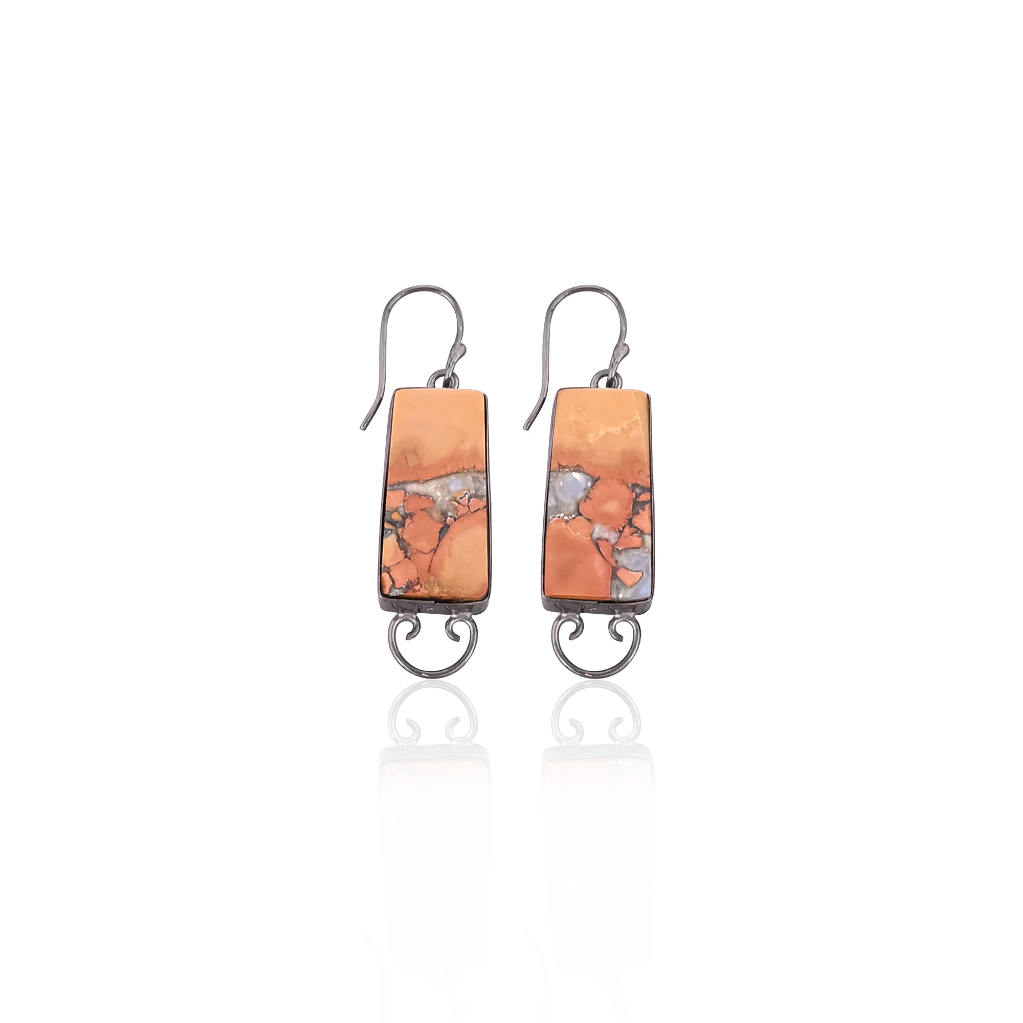Malinga Jasper Gemstone Black Ruthenium Rectangle Earring Handmade Jewelry Mom Gifts