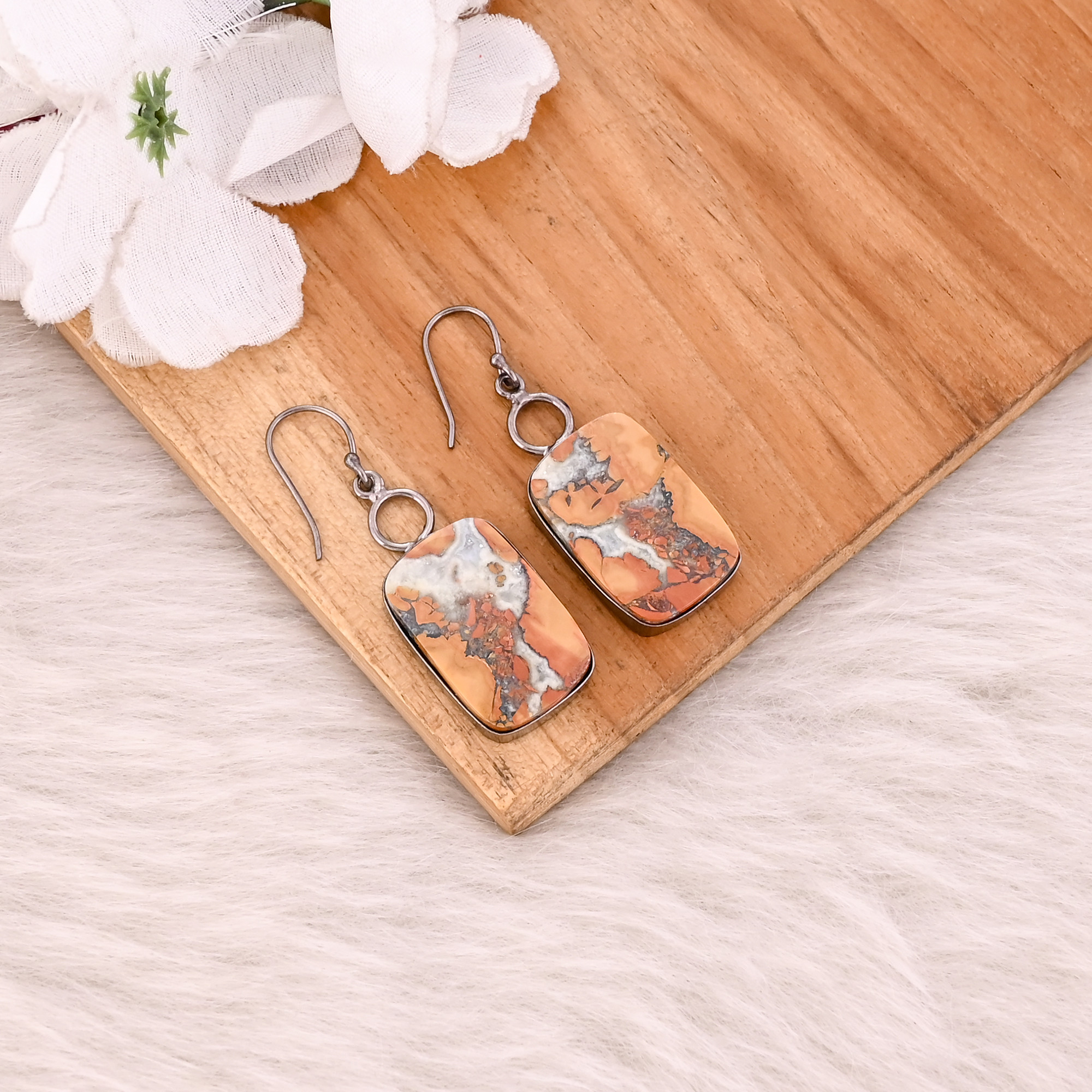 Malinga Jasper Gemstone Brass Black Ruthenium Earring Handmade Charm Jewelry Dangle Earring