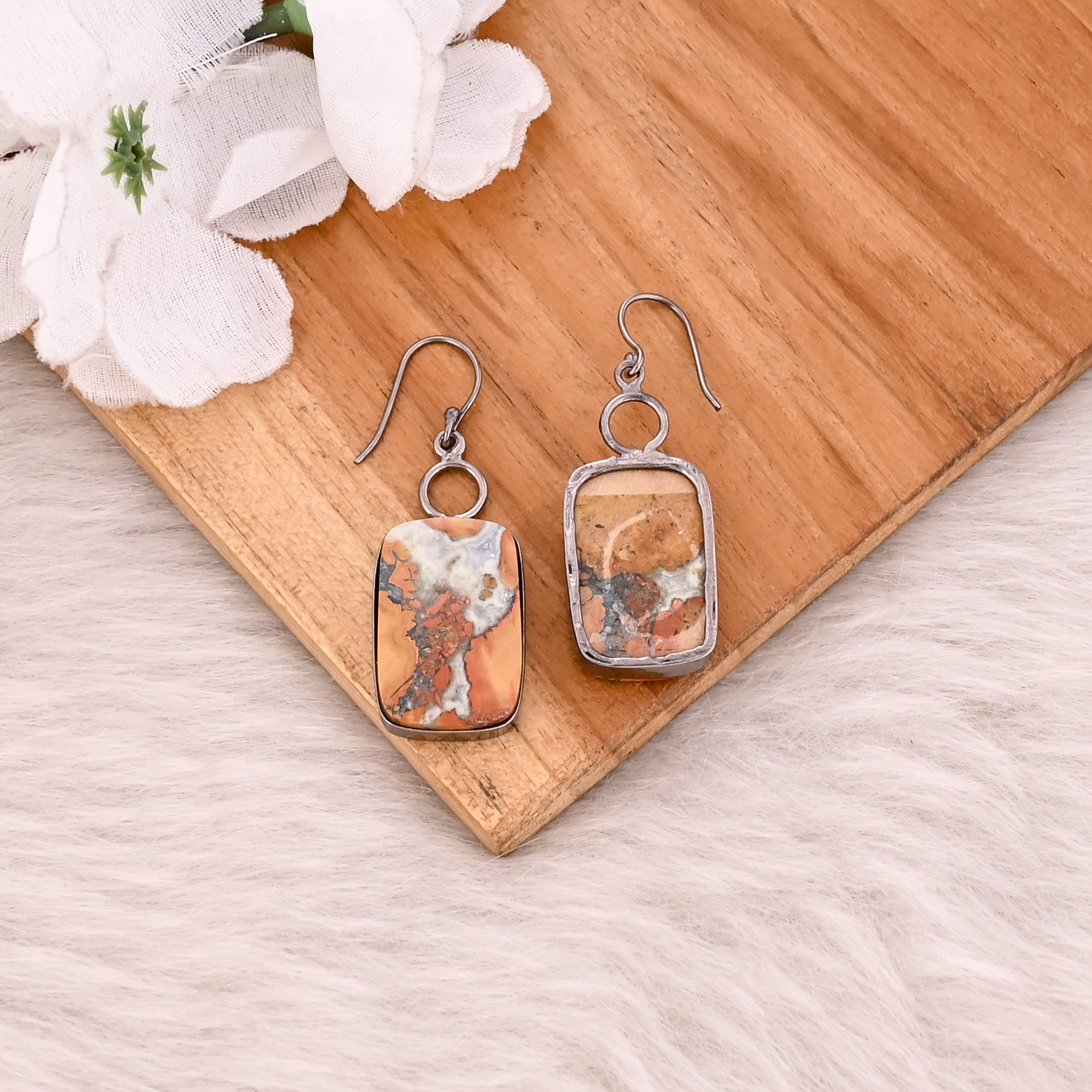 Malinga Jasper Gemstone Brass Black Ruthenium Earring Handmade Charm Jewelry Dangle Earring