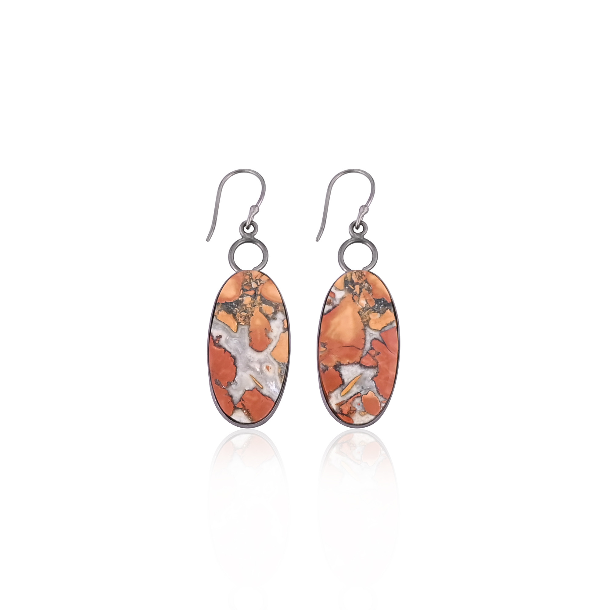 Malinga Jasper Oval Gemstone Black Ruthenium Earring Handmade Jewelry Gift For Mom