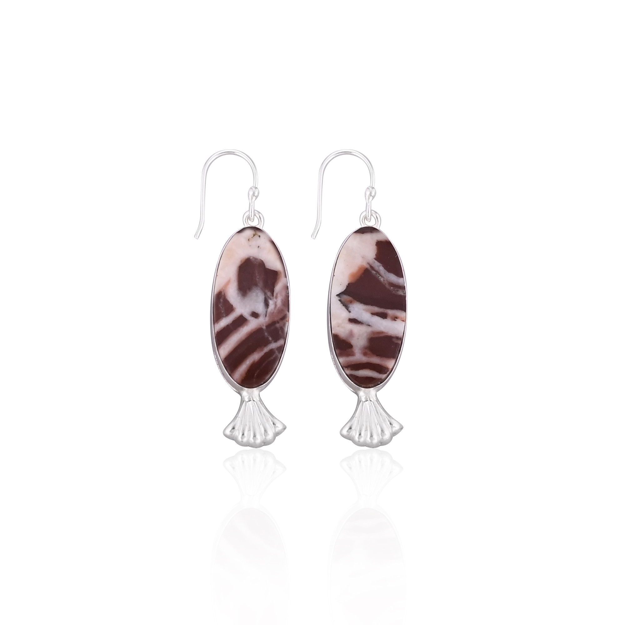 Malinga Jasper Long Oval Gemstone Silver Plated brass Handmade Dangle Earring Women Earring Brass Jewelry