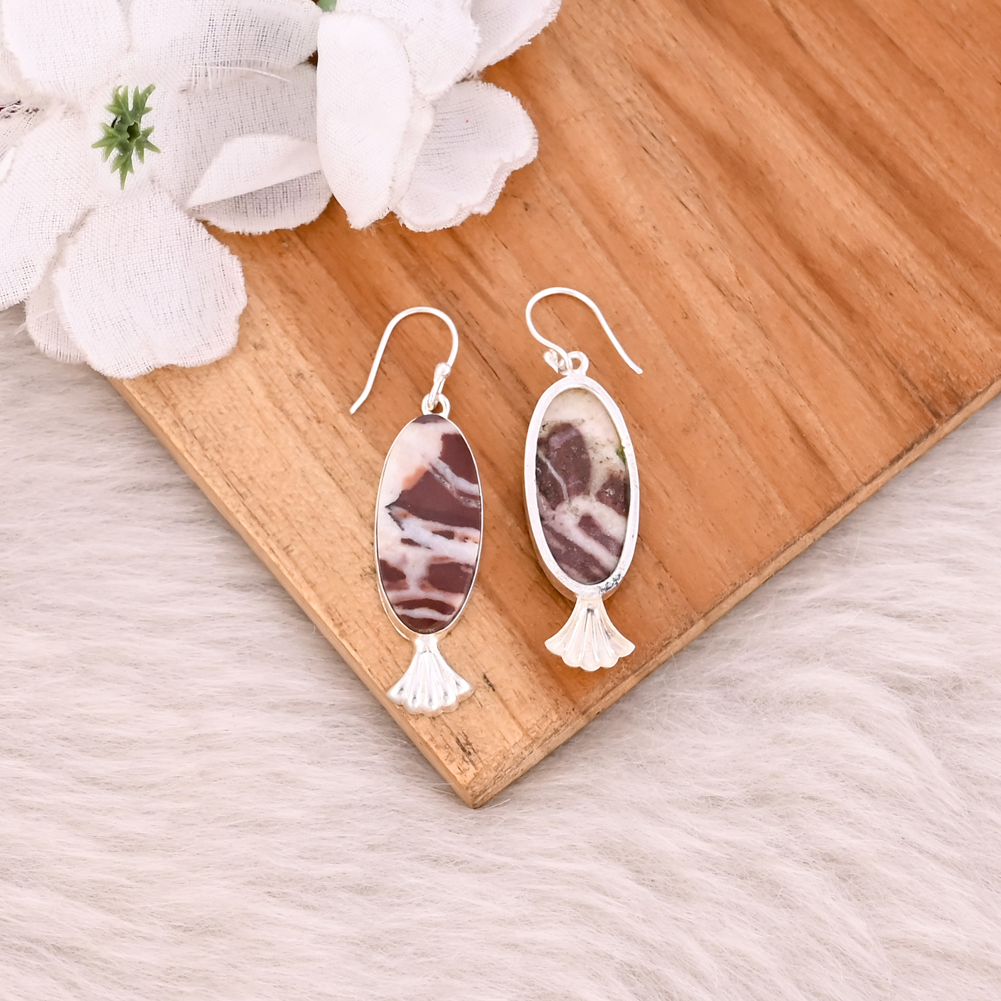 Malinga Jasper Long Oval Gemstone Silver Plated brass Handmade Dangle Earring Women Earring Brass Jewelry