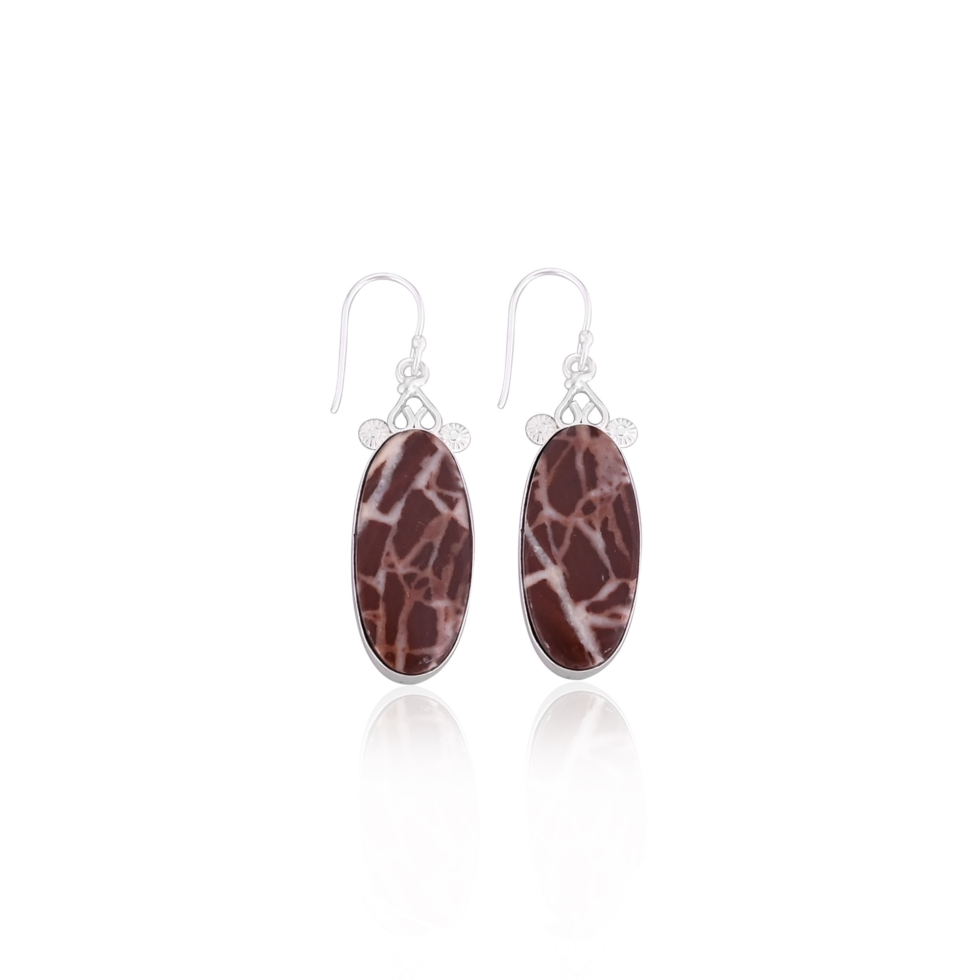 Handmade Brass Jewelry Silver Plated Malinga Jasper Gemstone Dangle Earrings For Women Fashion Earrings