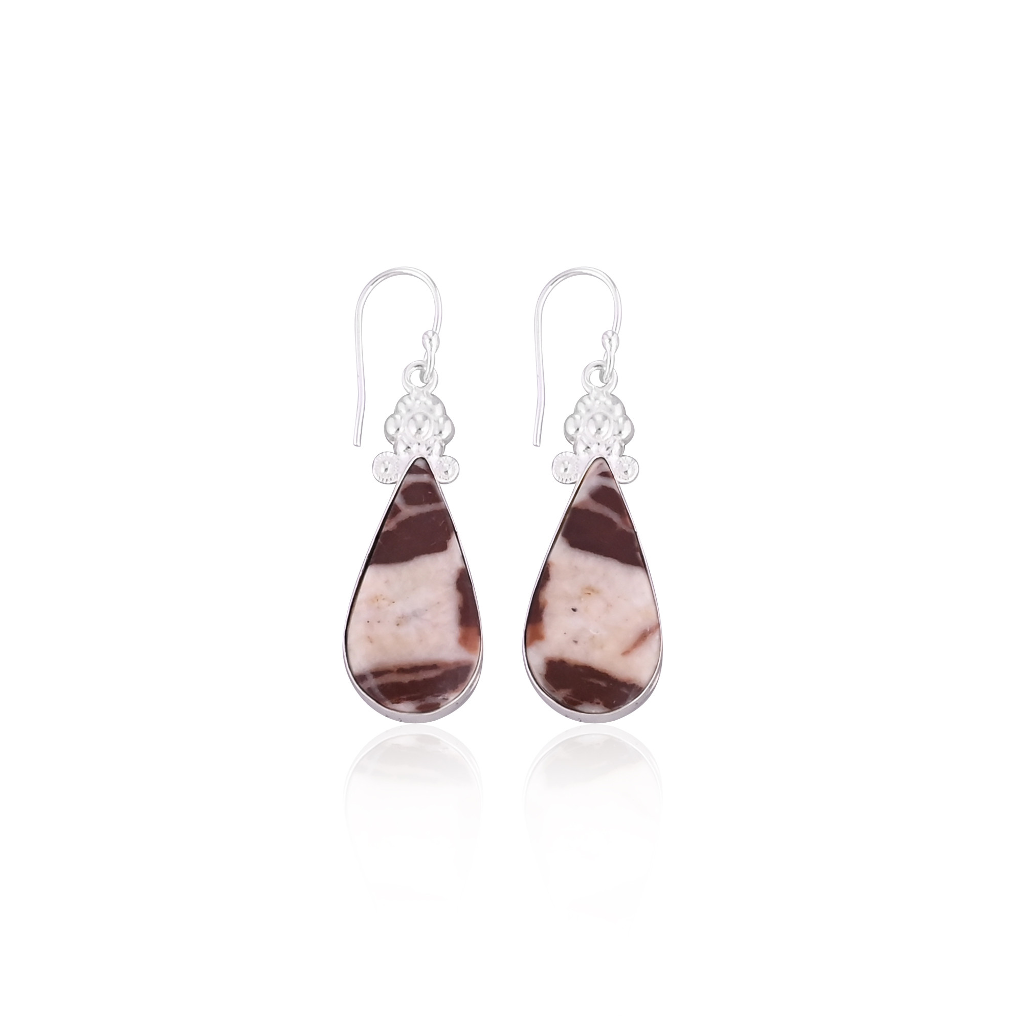 Malinga Jasper Pear Gemstone Handmade Designer Brass Silver Plated Dangler Earring
