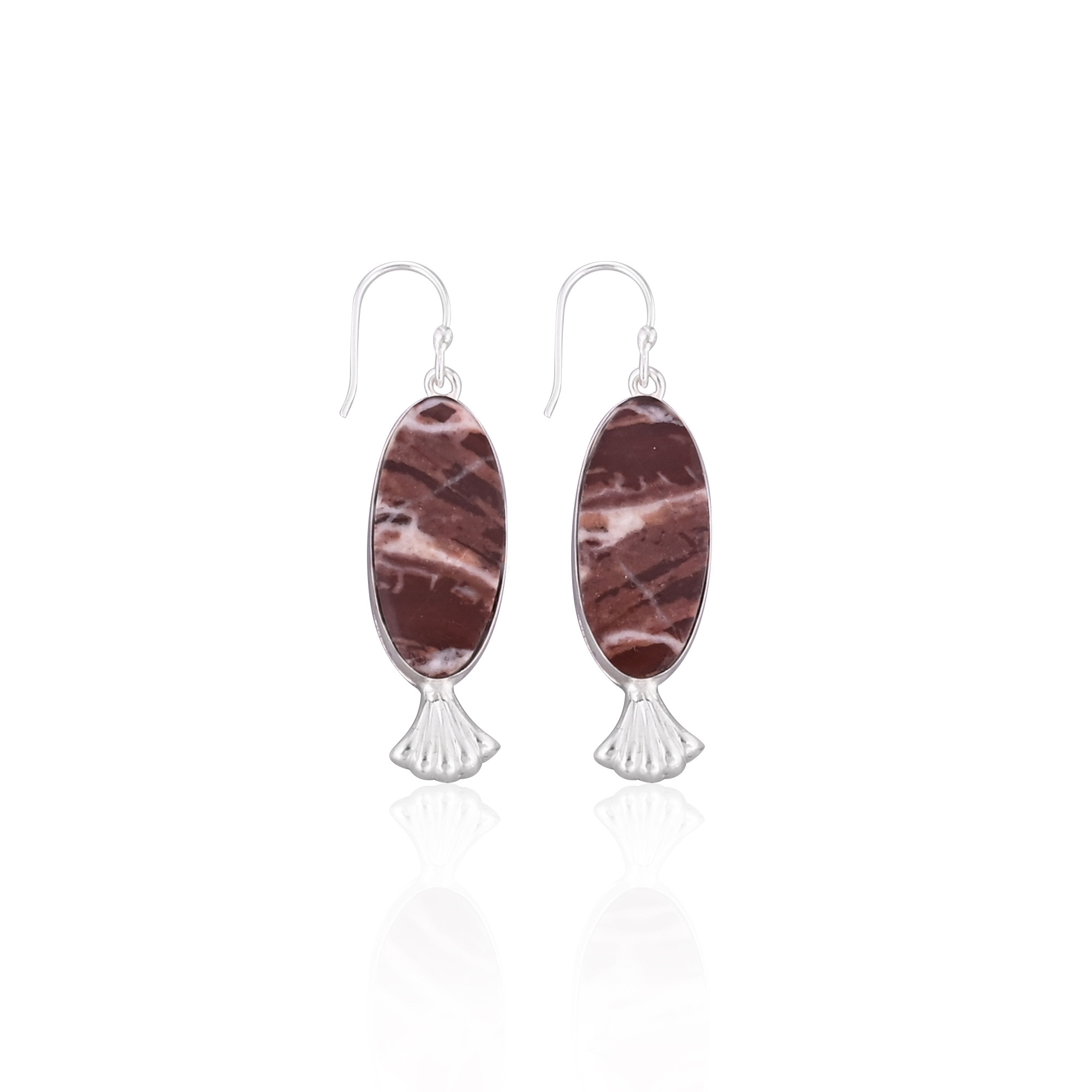 Malinga Jasper Long Oval Gemstone Silver Plated brass Handmade Dangle Earring Women Earring