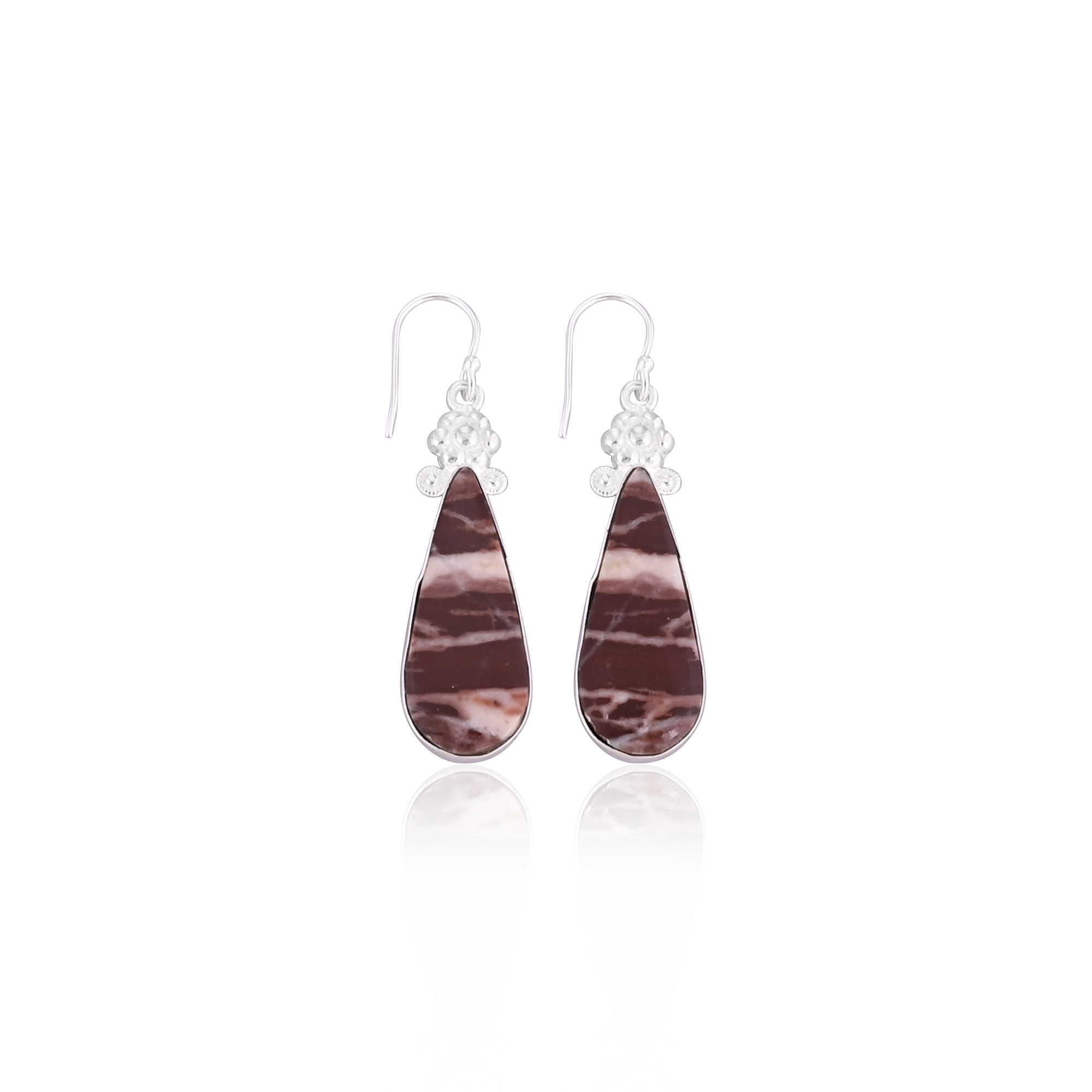 Malinga Jasper Gemstone Handmade Brass Dangle Earring Silver Plated Earring