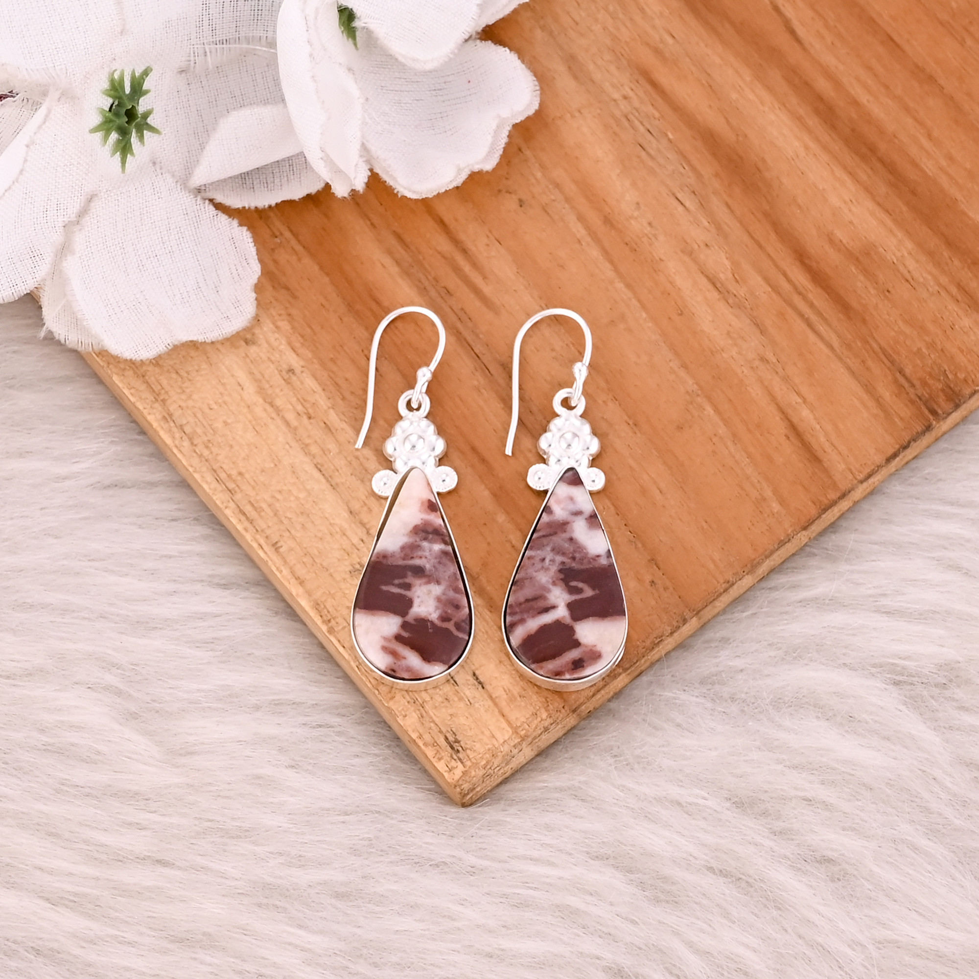 Malinga Jasper Pear Gemstone Handmade Brass Women Dangler Earring Mom Gifts