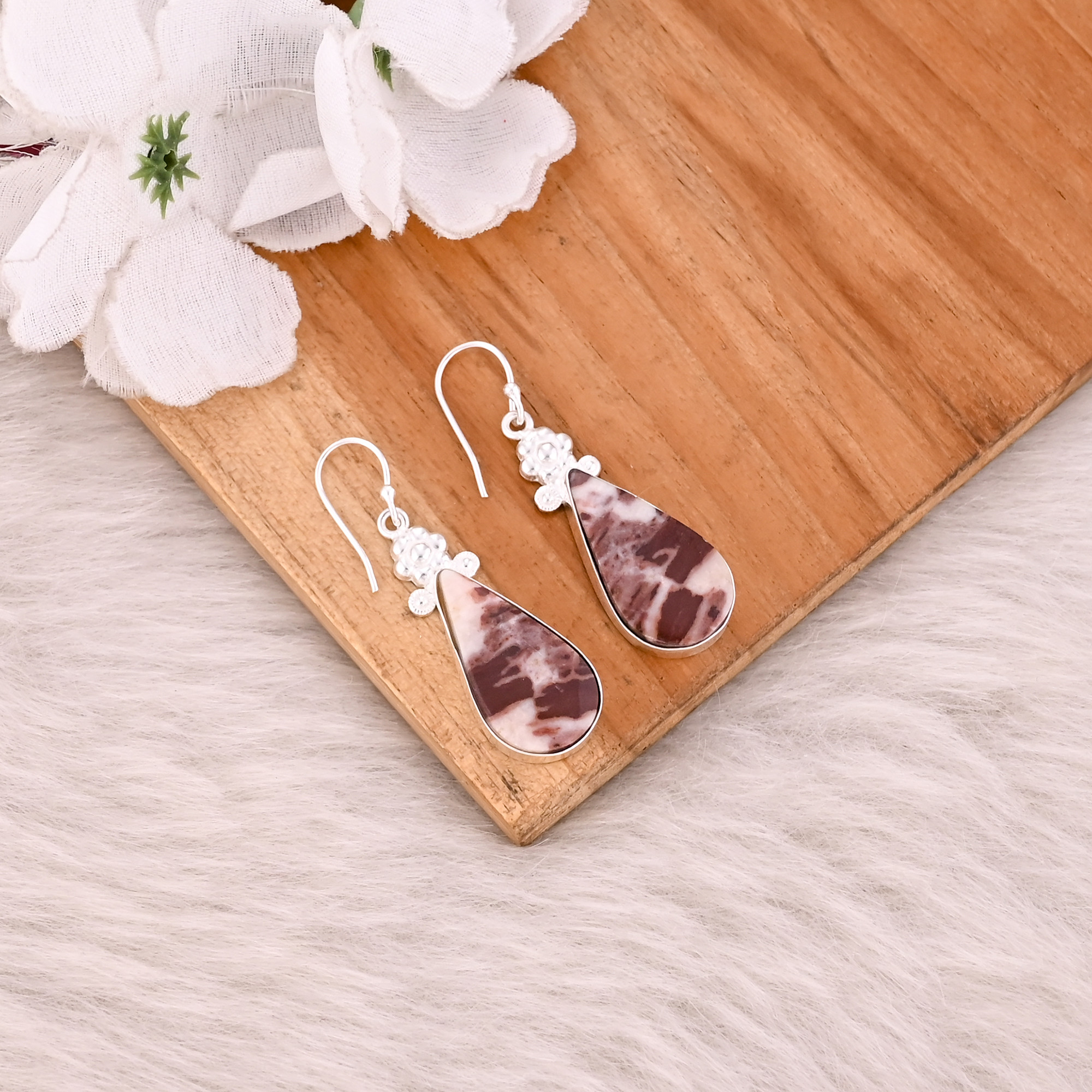 Malinga Jasper Pear Gemstone Handmade Brass Women Dangler Earring Mom Gifts