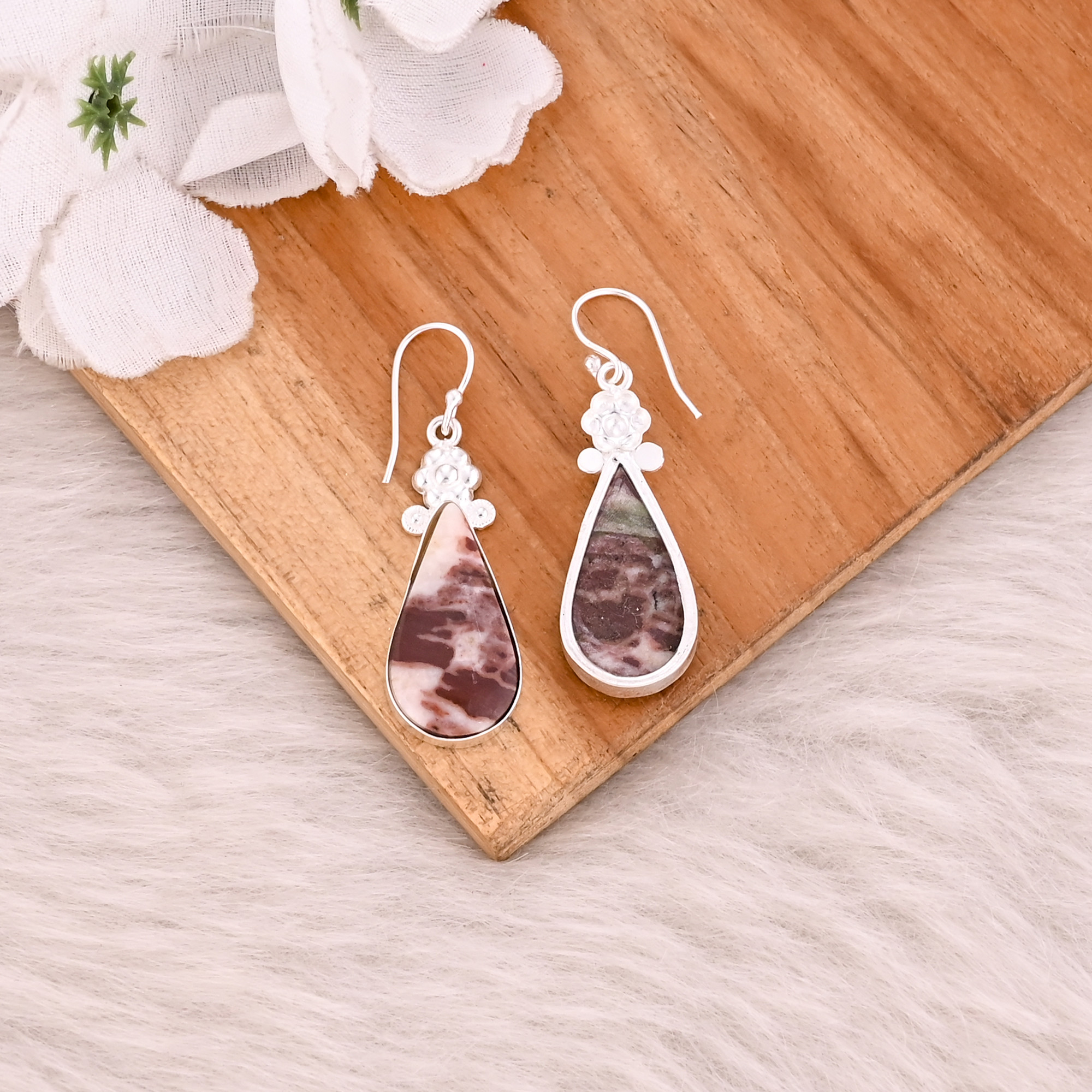 Malinga Jasper Pear Gemstone Handmade Brass Women Dangler Earring Mom Gifts