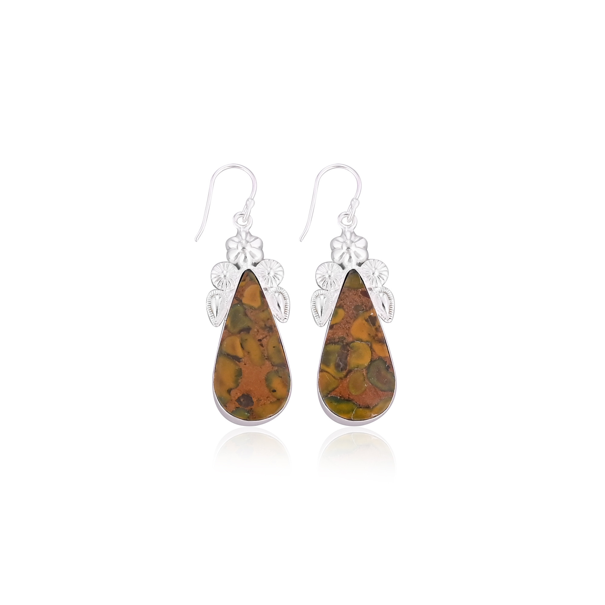 Handmade Trendy Brass Jewelry Silver Plated Fruit Jasper Gemstone Dangle Earrings For Women