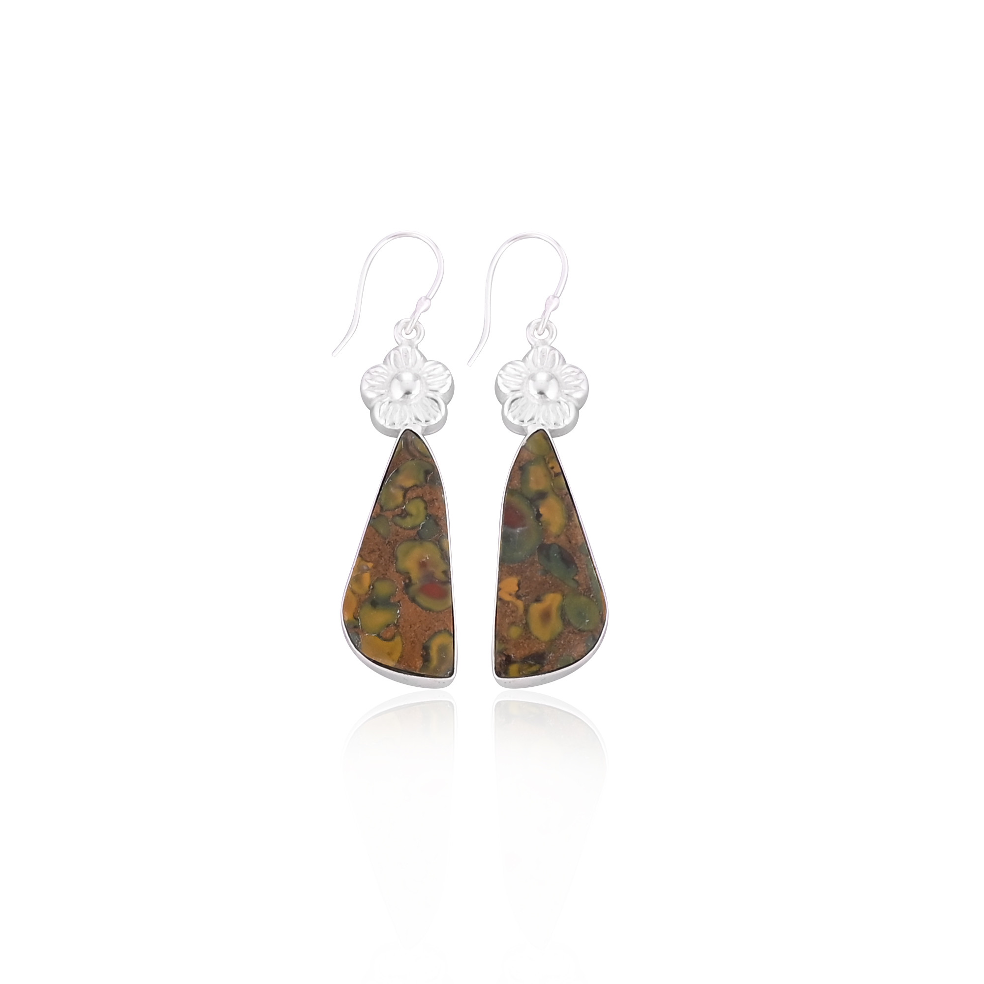 Fruit Jasper Gemstone Handmade Designer Brass Silver Plated Dangler Earring Charm Jewelry
