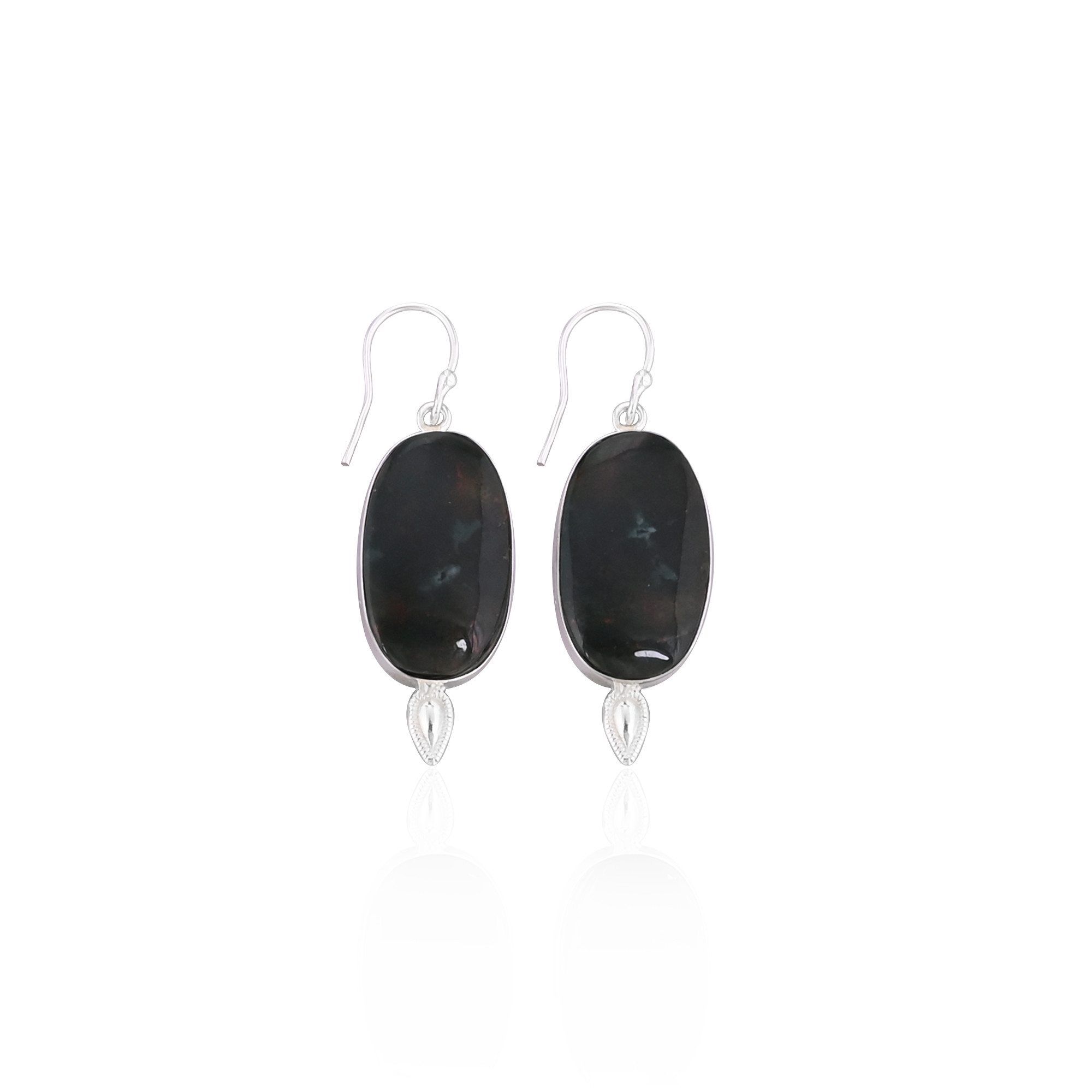 Blood Stone Oval Gemstone Silver Plated Brass Silver Plated Bezel Setting Handmade Dangle Earring Wholesale Jewelry
