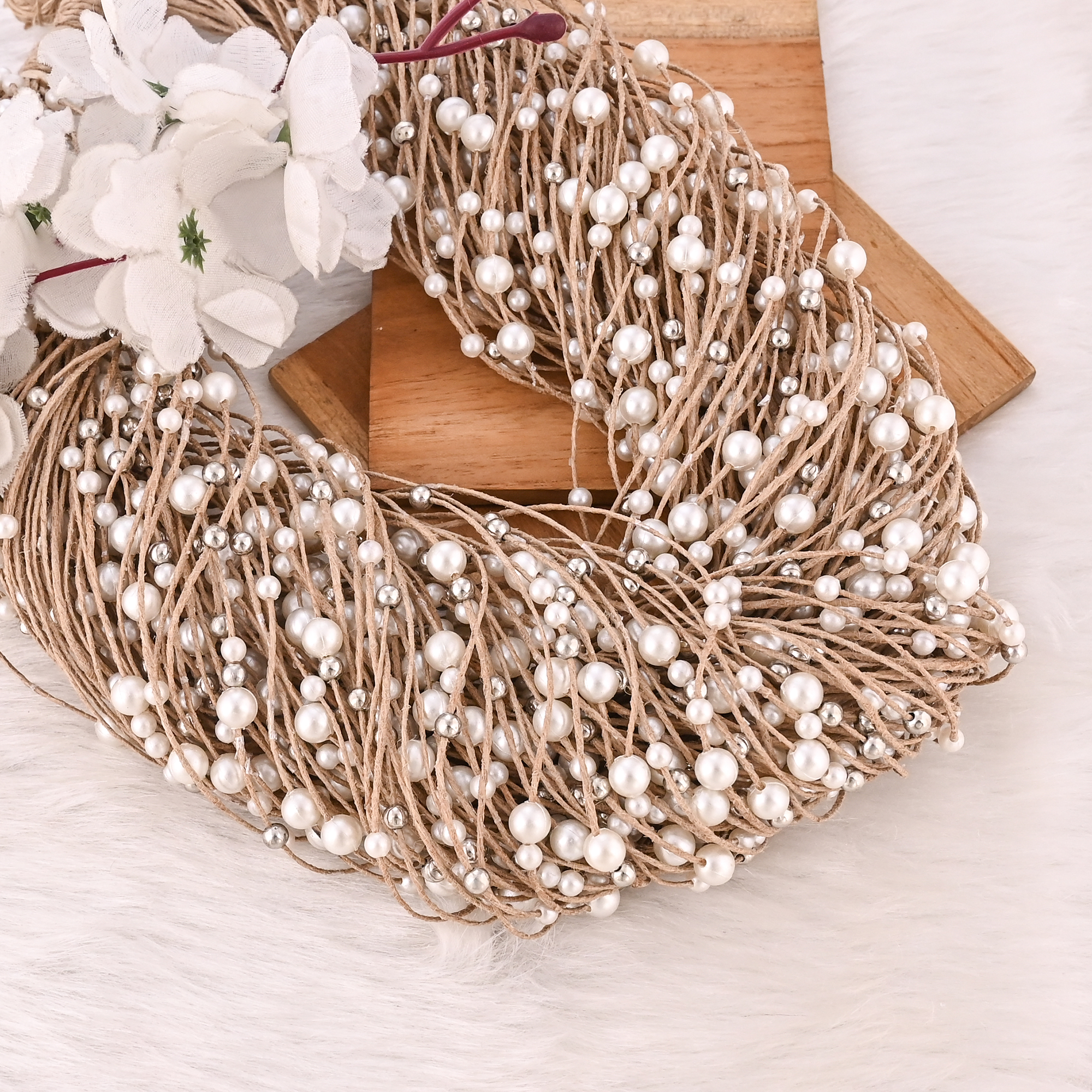 Handmade Jute Pearl Necklace Boho Eco-Friendly Layered Statement Fashion Jewelry for Women