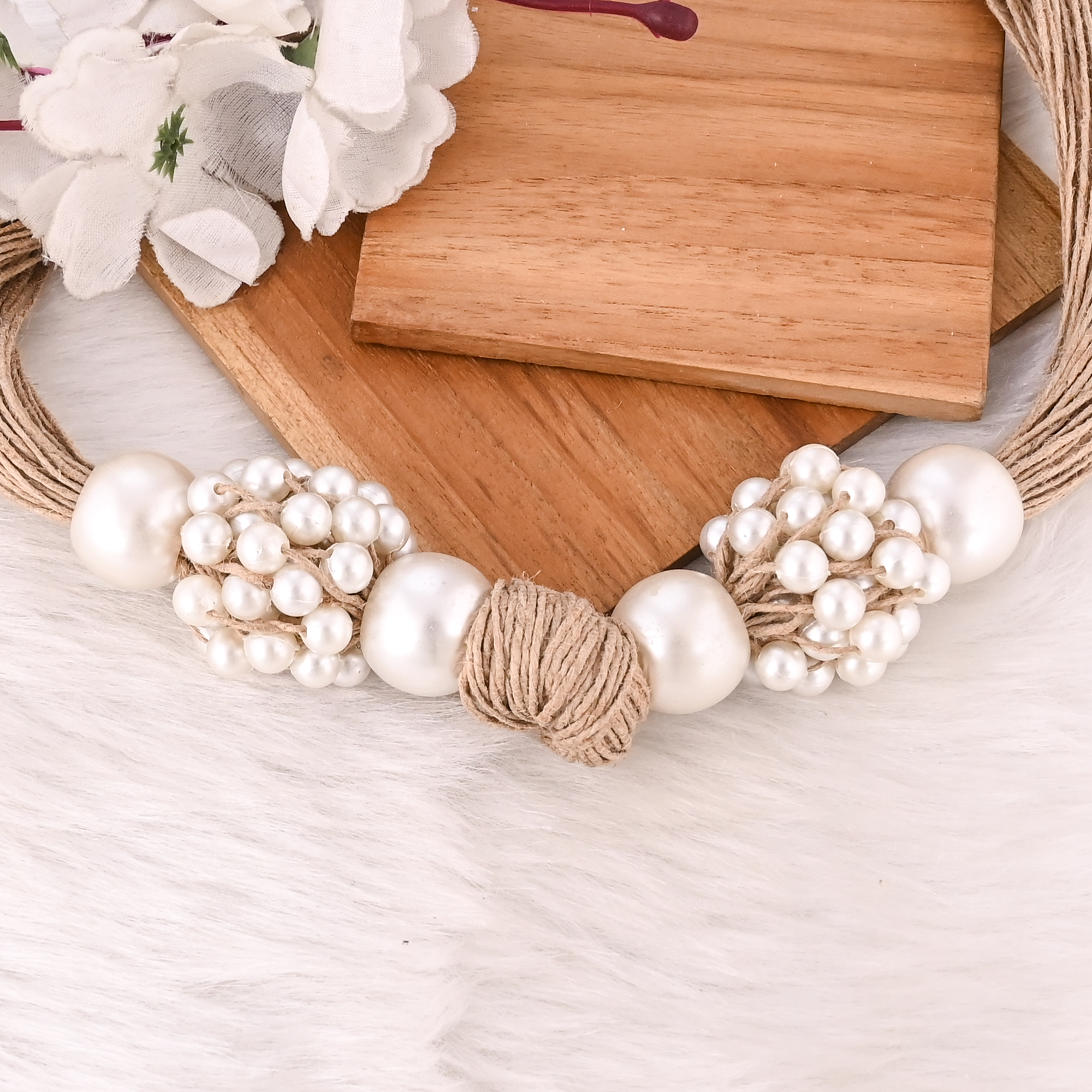 Handmade Jute Pearl Necklace Eco Friendly Natural Fiber Boho Fashion Jewelry for Women