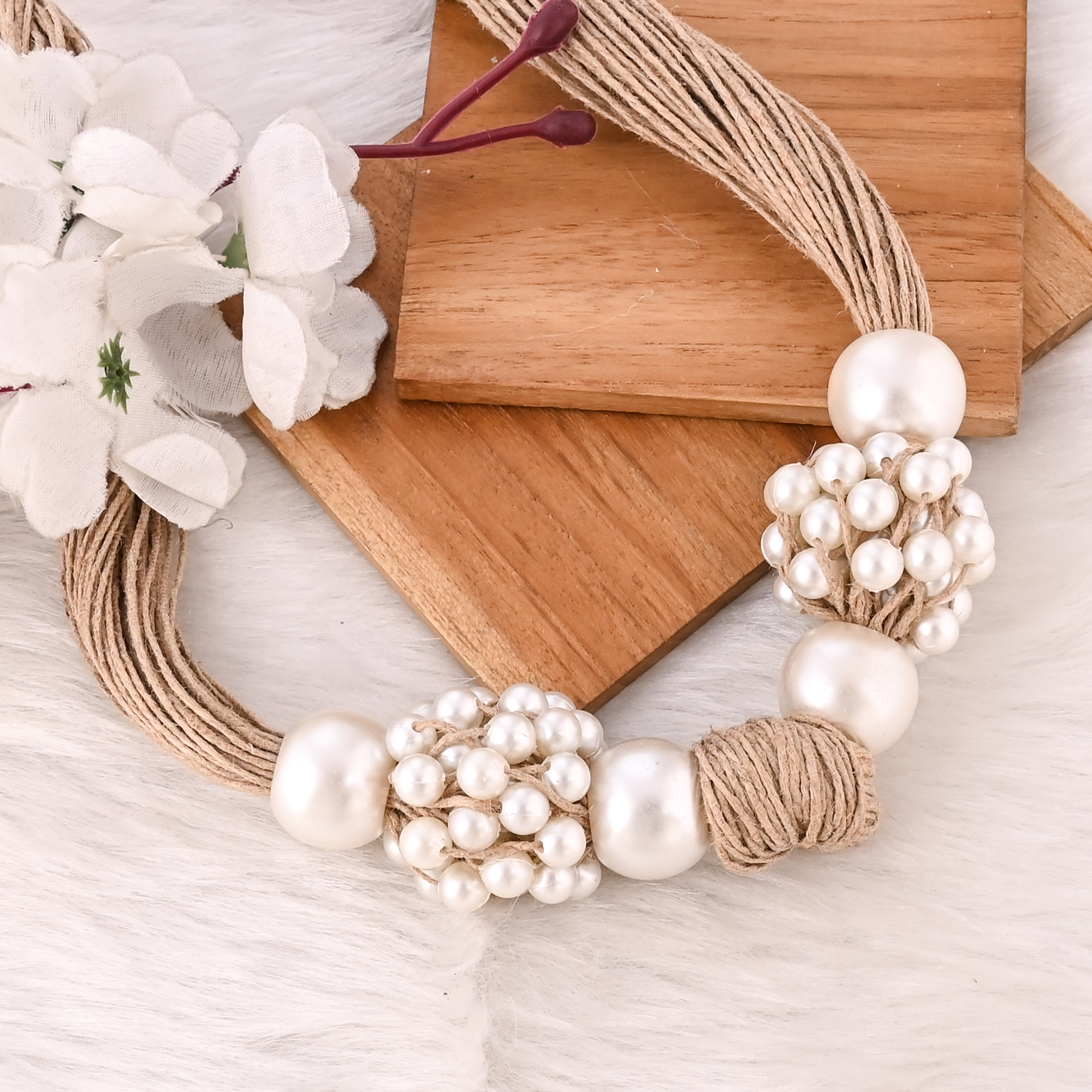 Handmade Jute Pearl Necklace Eco Friendly Natural Fiber Boho Fashion Jewelry for Women
