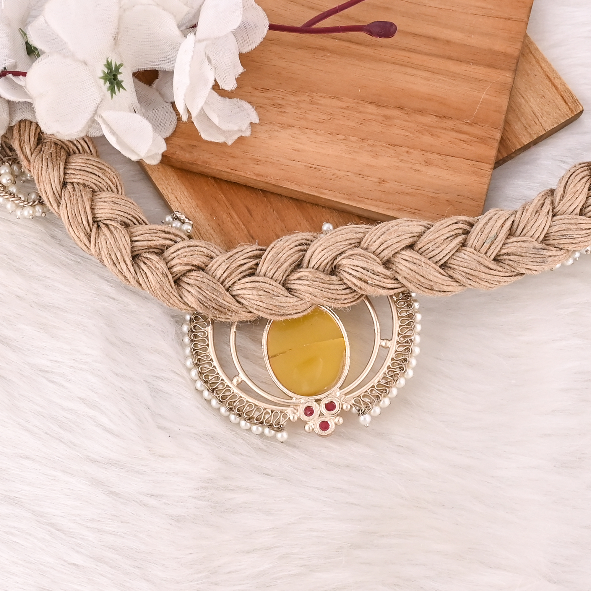 Handmade Jute Thread Necklace with Gemstone Boho Eco-Friendly Layered Statement Fashion Jewelry for Women