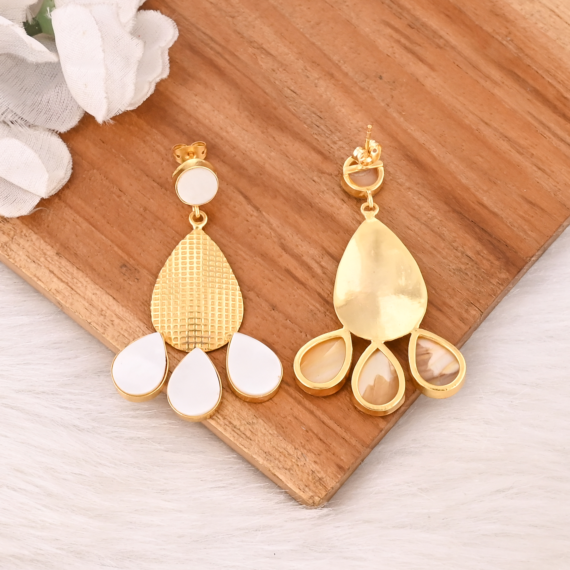 Natural Mother Of Pearl Dangle Brass Earrings Handmade Fashion Jewelry for Women