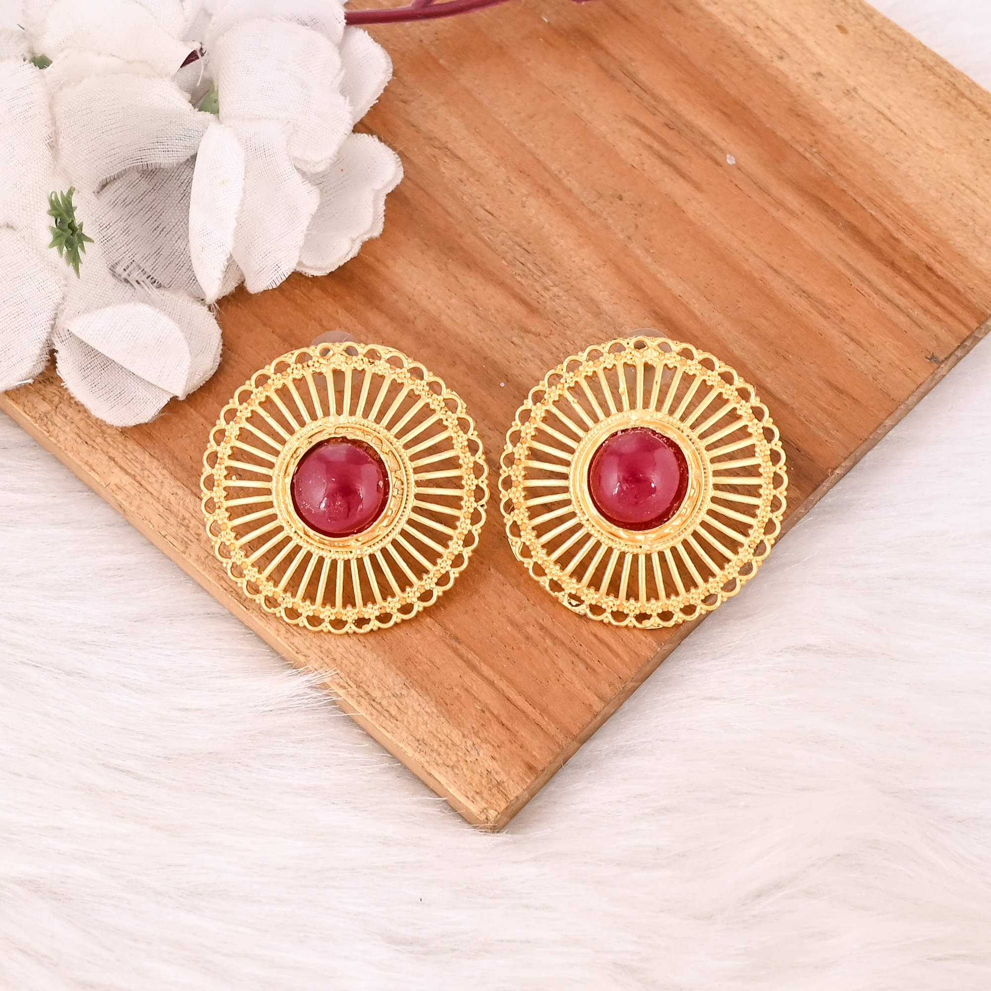 Elegant Ruby Corundum Gemstone Gold Plated Earring Handmade Fashion Jewelry for Women