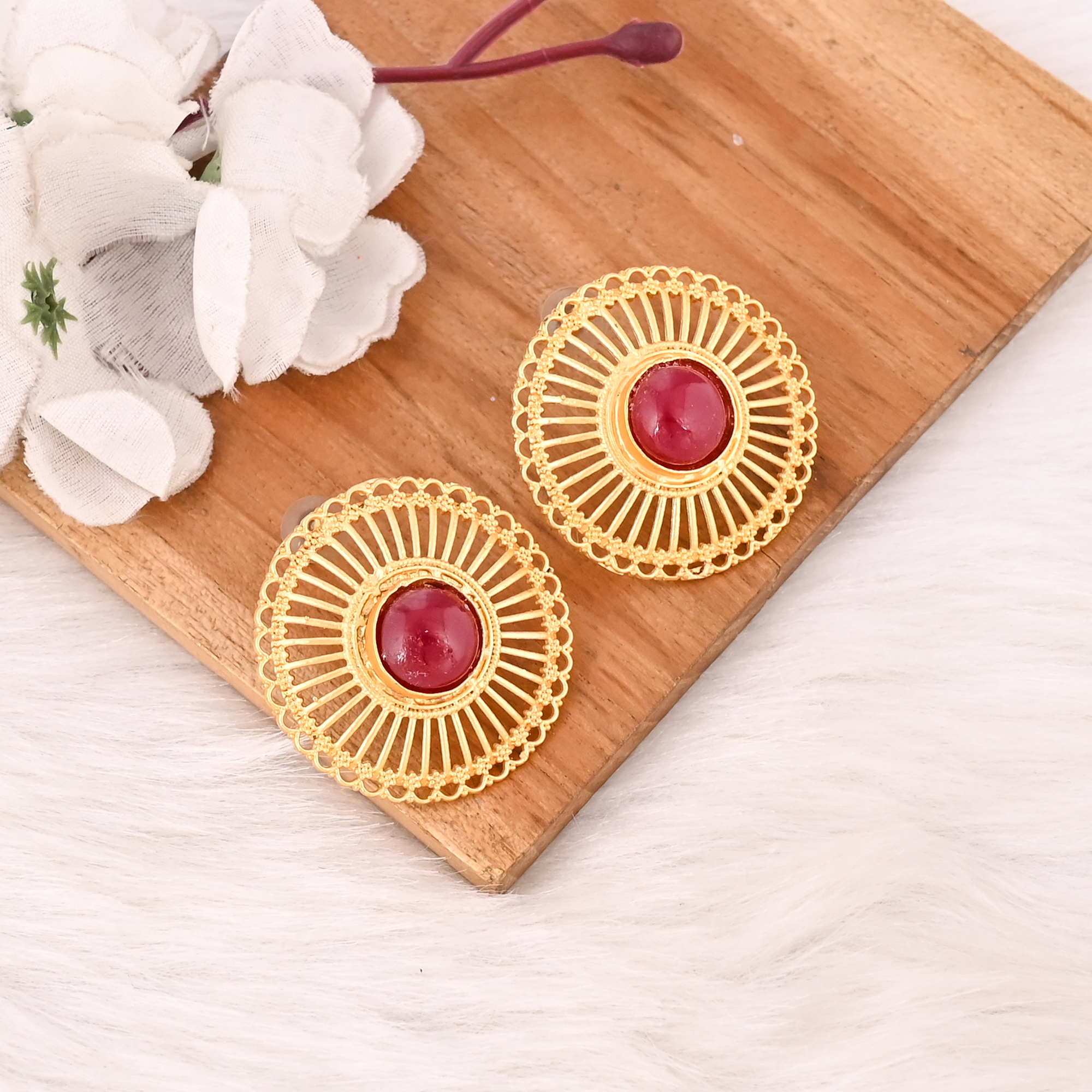 Elegant Ruby Corundum Gemstone Gold Plated Earring Handmade Fashion Jewelry for Women