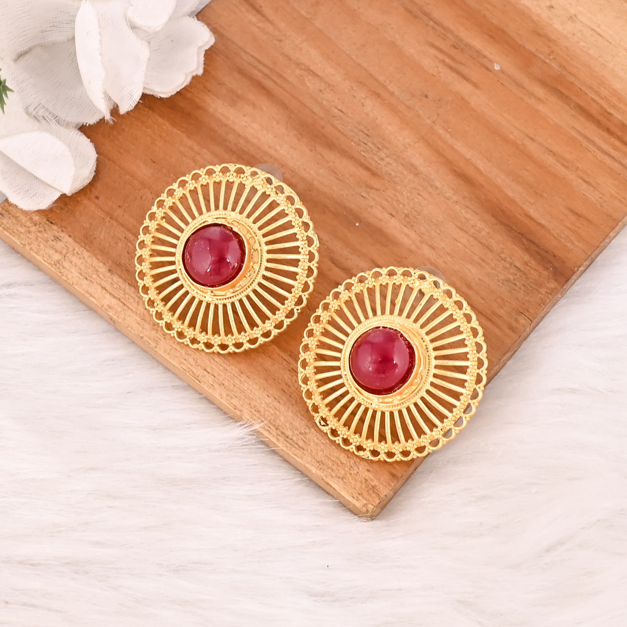 Elegant Ruby Corundum Gemstone Gold Plated Earring Handmade Fashion Jewelry for Women