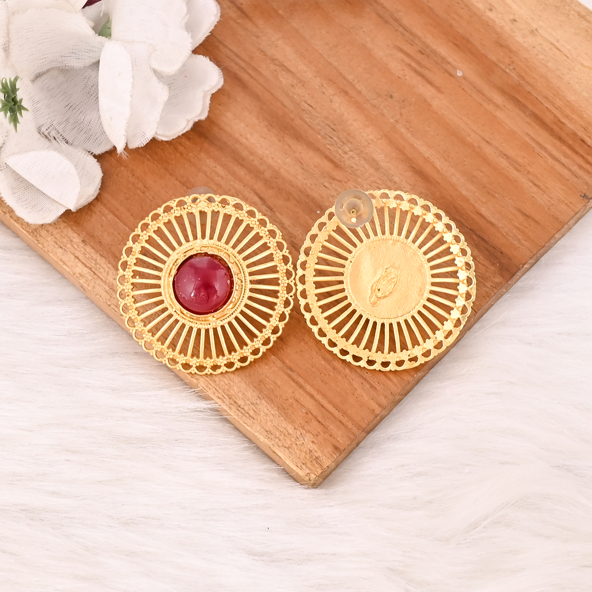 Elegant Ruby Corundum Gemstone Gold Plated Earring Handmade Fashion Jewelry for Women