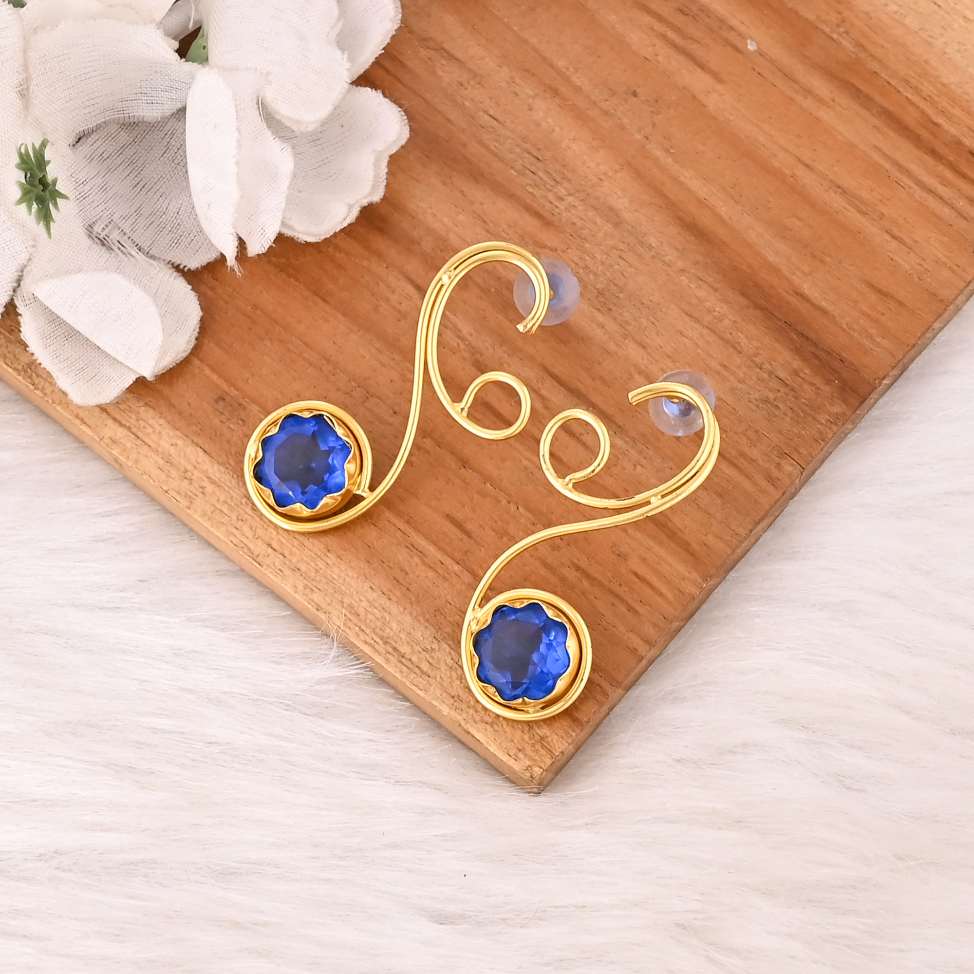 Elegant Gold Plated Ink Blue Hydro Gemstone Brass Earring Handmade Fashion Jewelry for Women Gift
