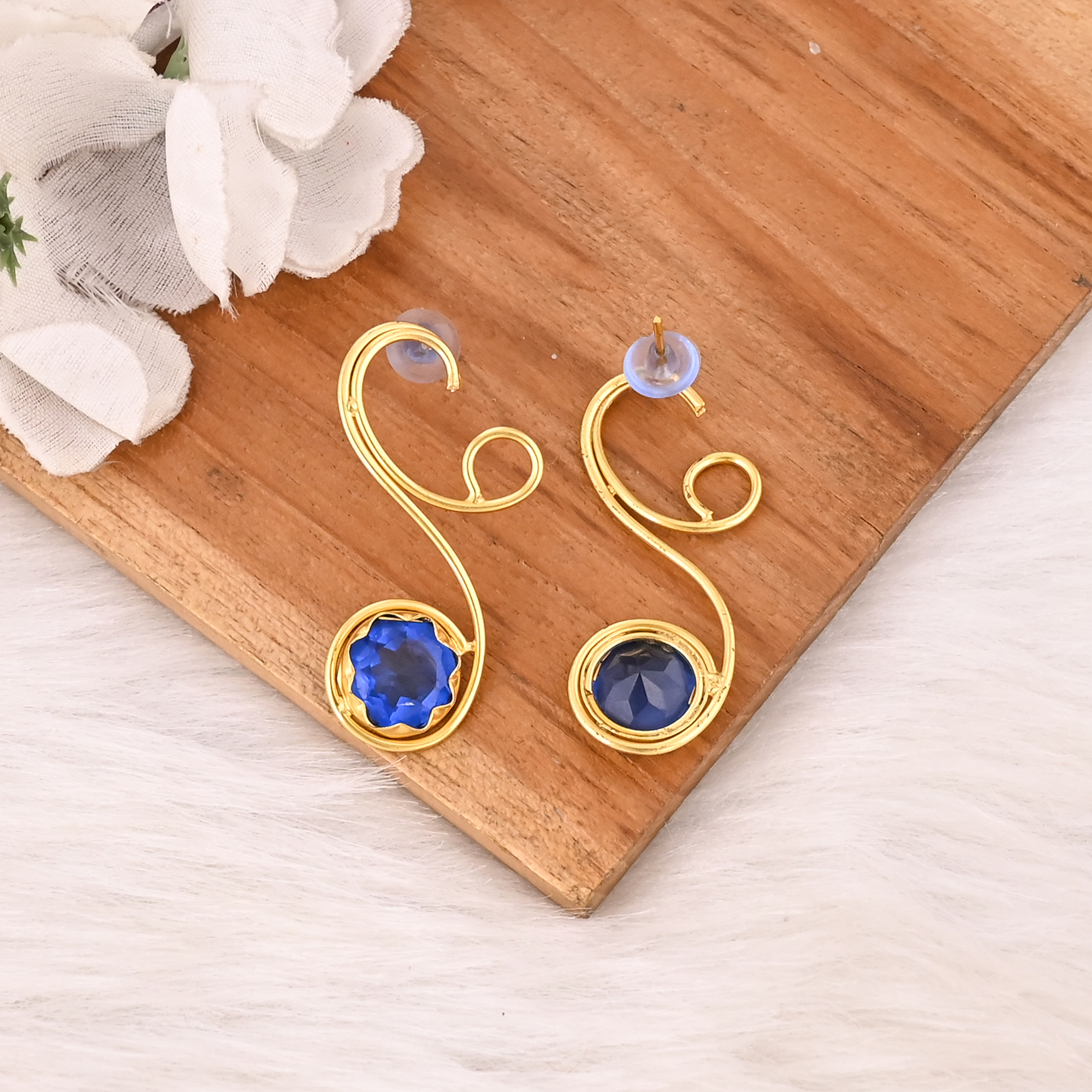 Elegant Gold Plated Ink Blue Hydro Gemstone Brass Earring Handmade Fashion Jewelry for Women Gift
