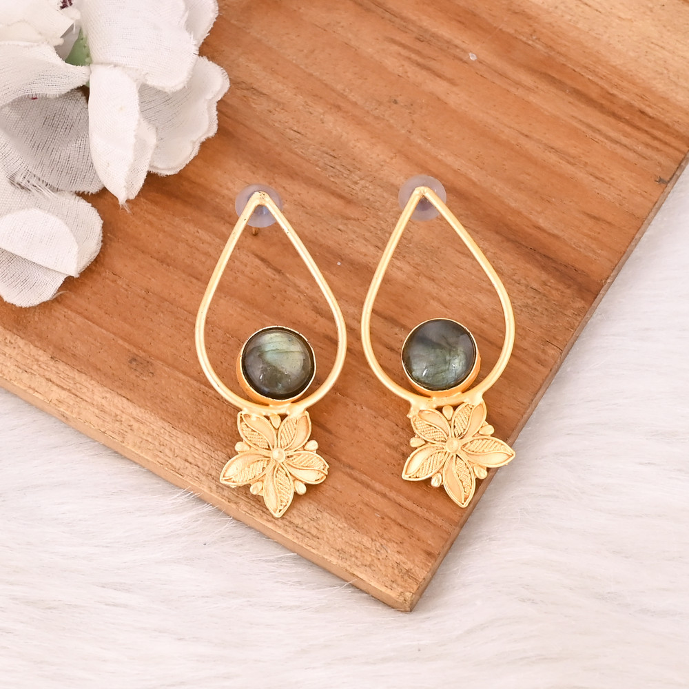 Image of Stylish Natural Labradorite Earrings Gold Plated Handmade Brass Jewelry for Women