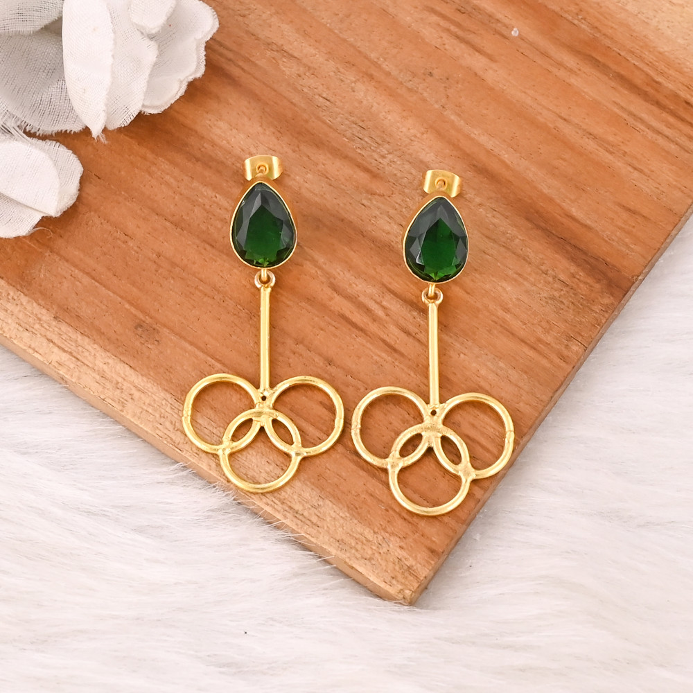 Image of Stylish Emerald Hydro Earrings Gold Plated Handmade Brass Jewelry for Women