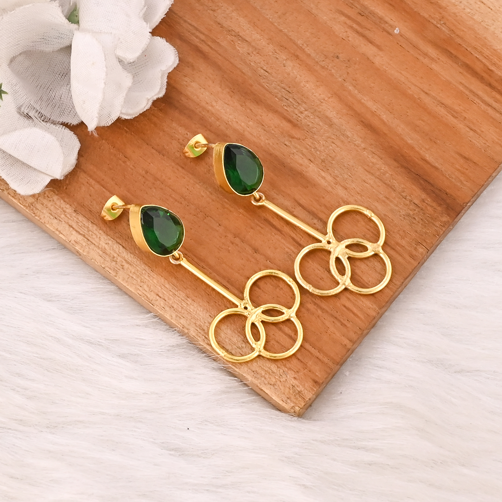 Stylish Emerald Hydro Earrings Gold Plated Handmade Brass Jewelry for Women