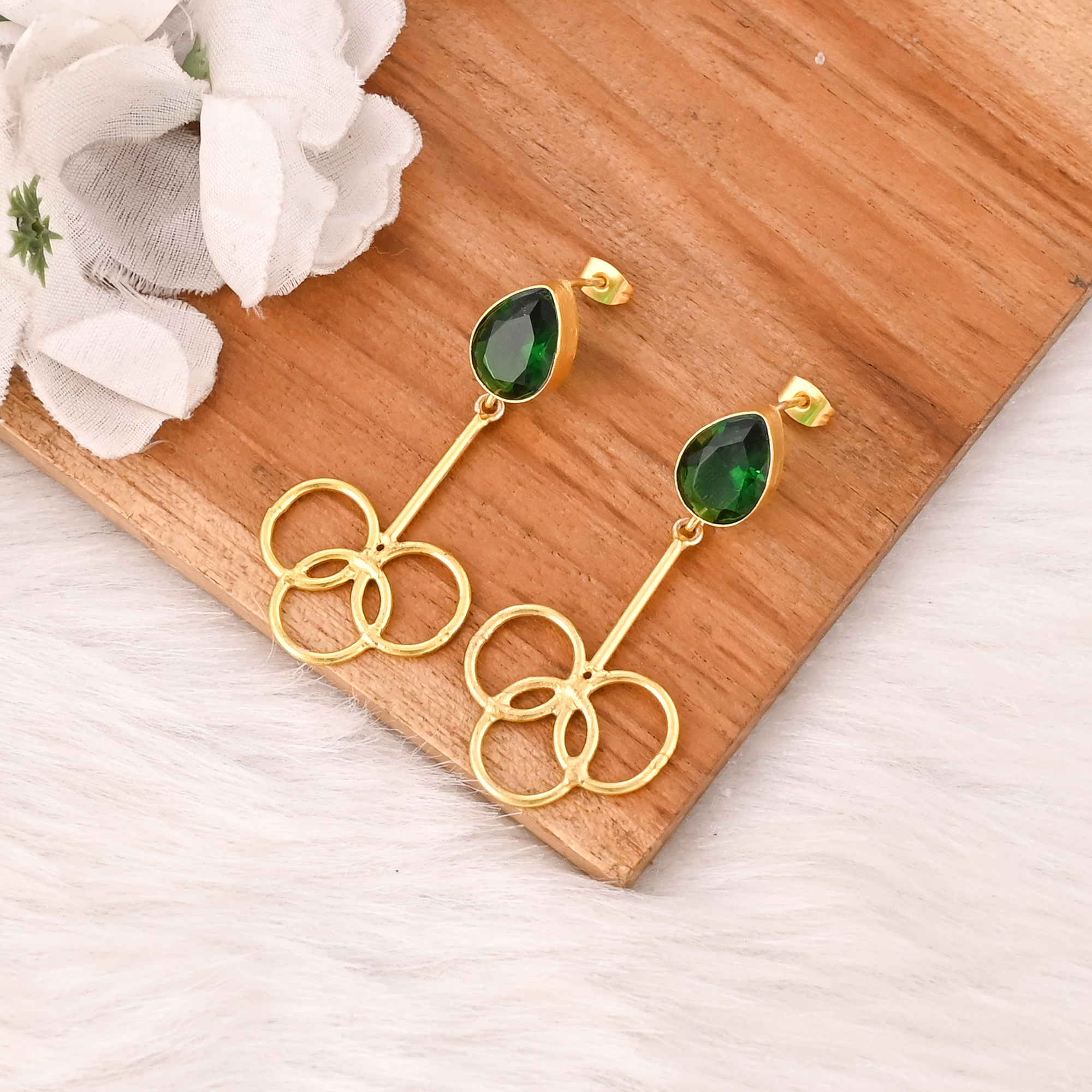 Stylish Emerald Hydro Earrings Gold Plated Handmade Brass Jewelry for Women