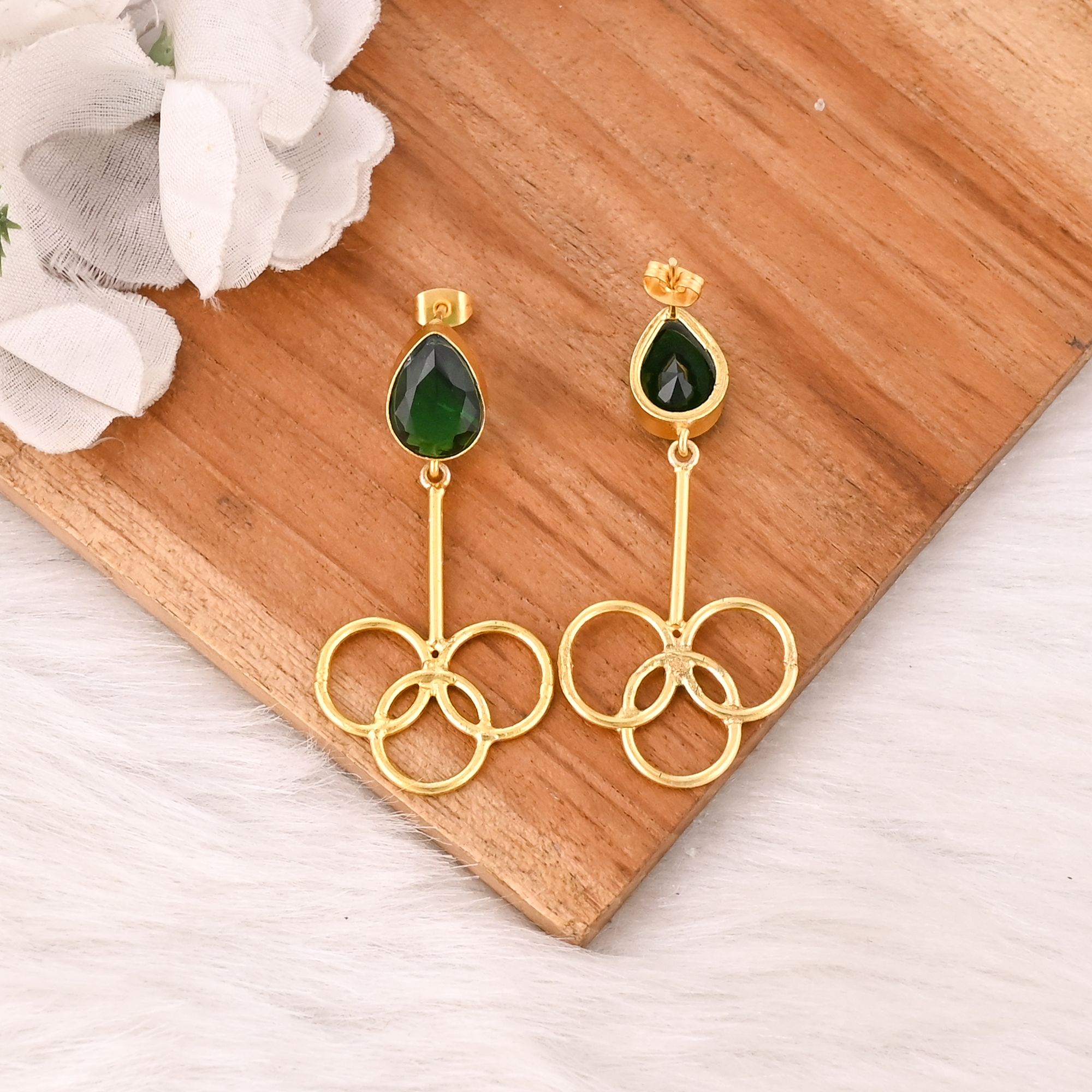 Stylish Emerald Hydro Earrings Gold Plated Handmade Brass Jewelry for Women