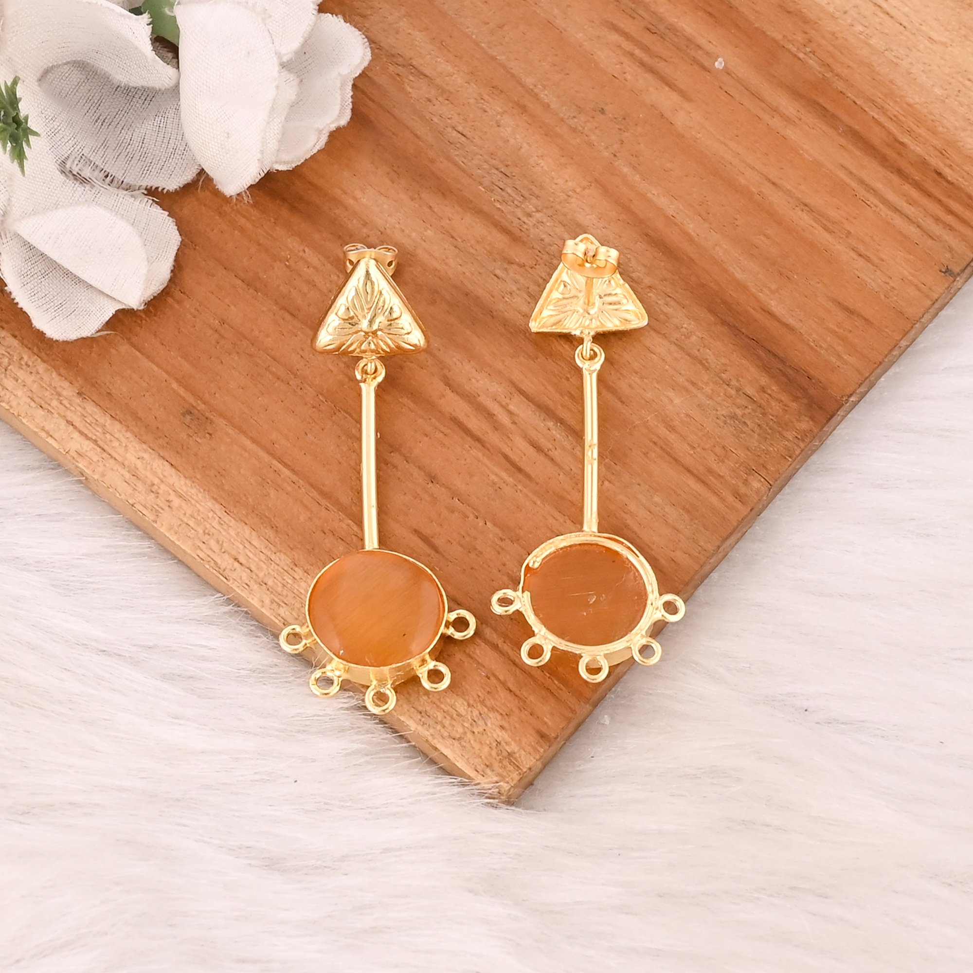 Elegant Yellow Cats Eye Gemstone Earrings Designer Brass Fashion Jewelry for Women