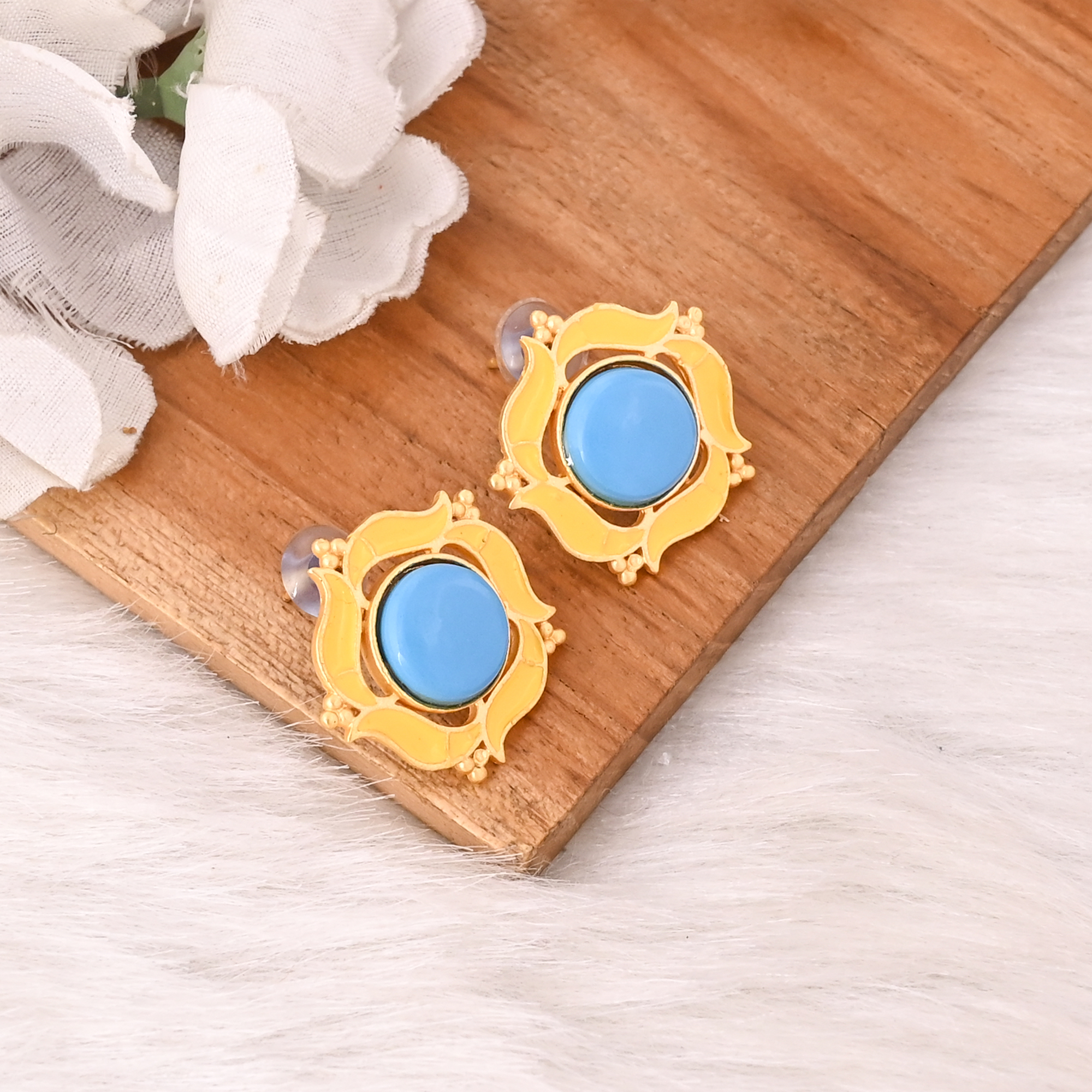 Natural Sleeping Beauty Turquoise Gemstone Stud Earrings Gold Plated Brass Fashion Jewelry for Women