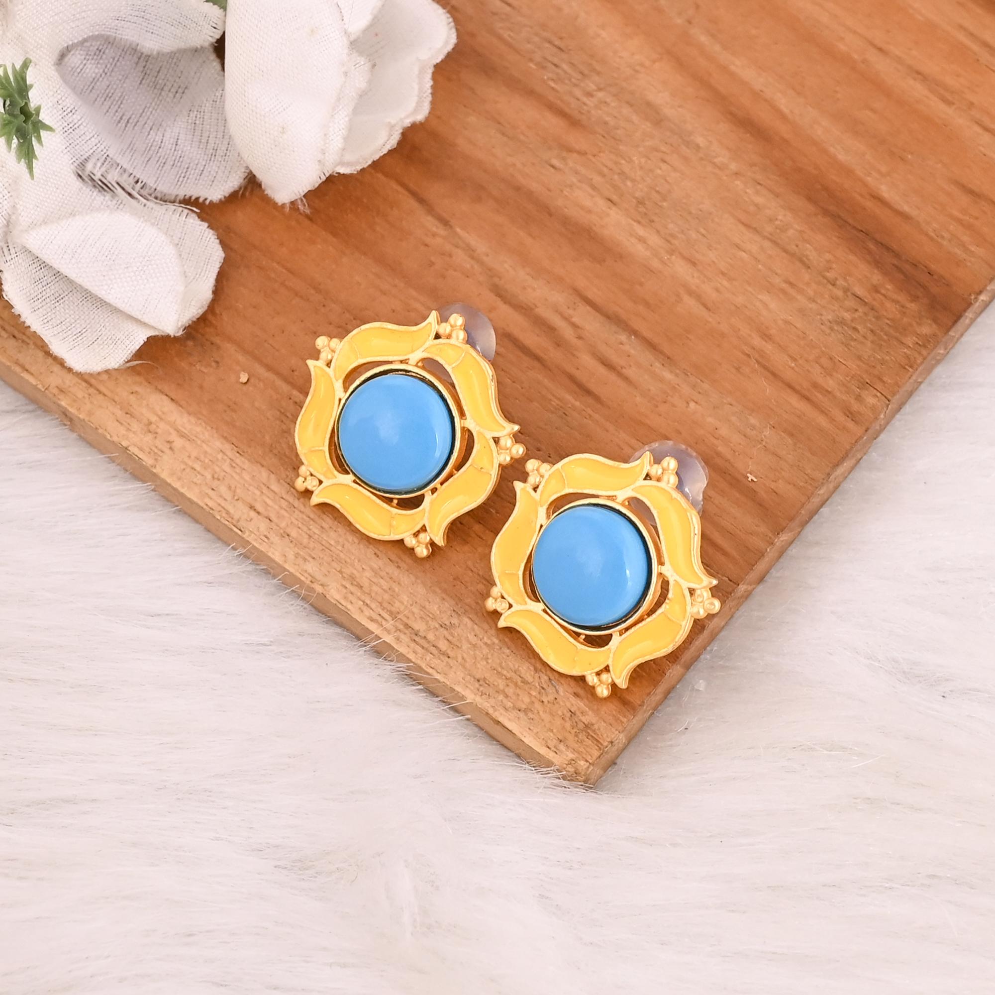 Natural Sleeping Beauty Turquoise Gemstone Stud Earrings Gold Plated Brass Fashion Jewelry for Women