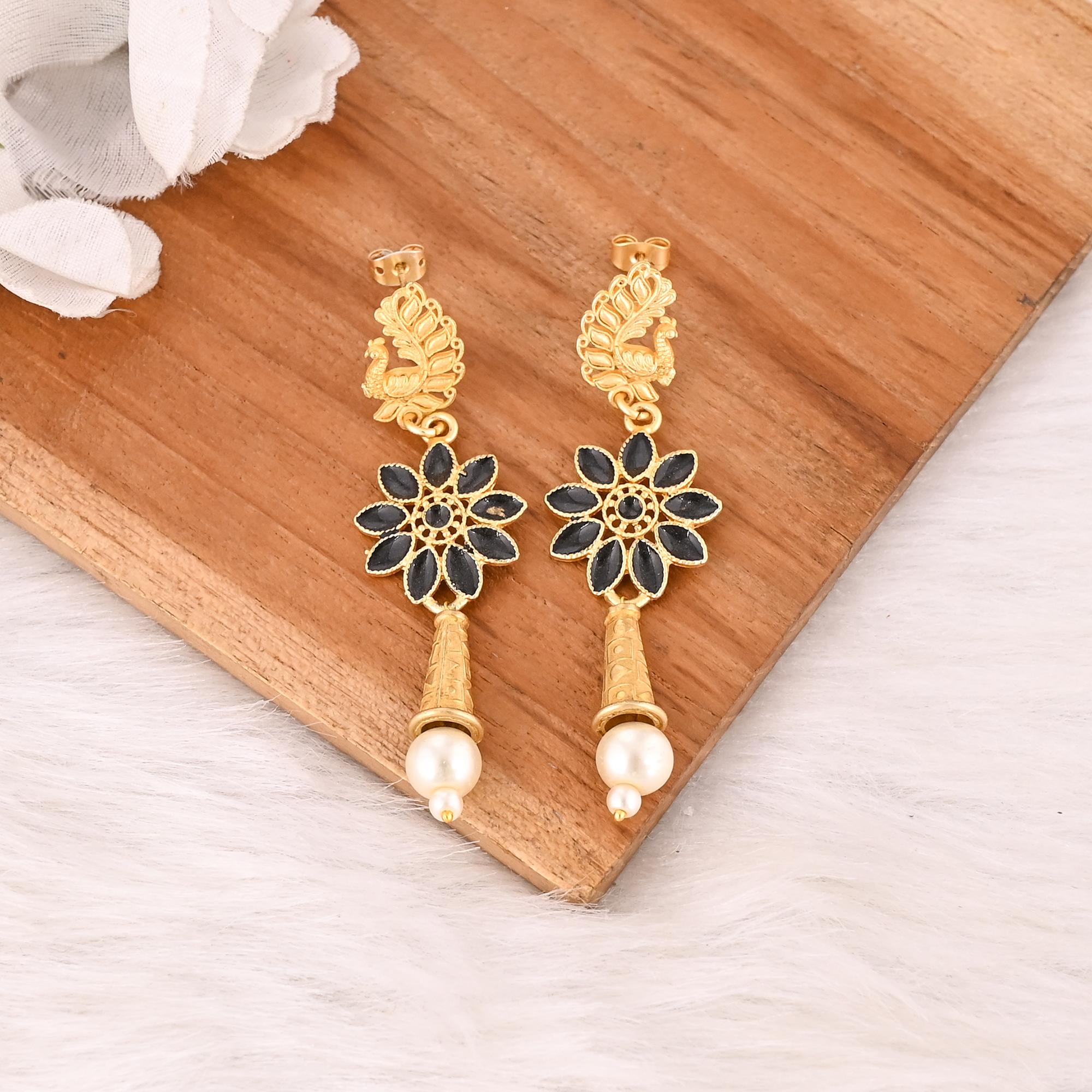 Natural Black Enamel  Pearl Handmade Drop Earrings for Women Jewelry