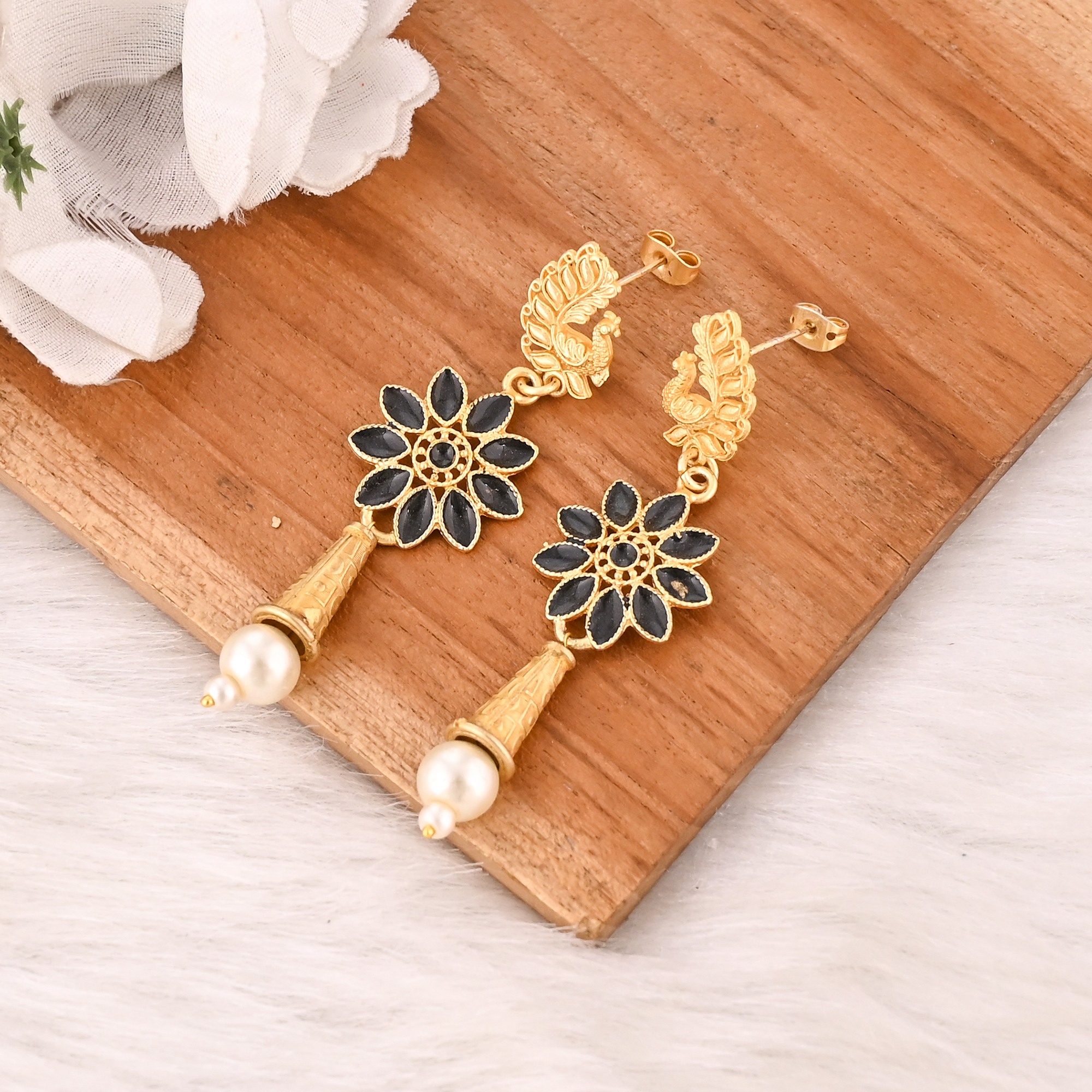 Natural Black Enamel  Pearl Handmade Drop Earrings for Women Jewelry