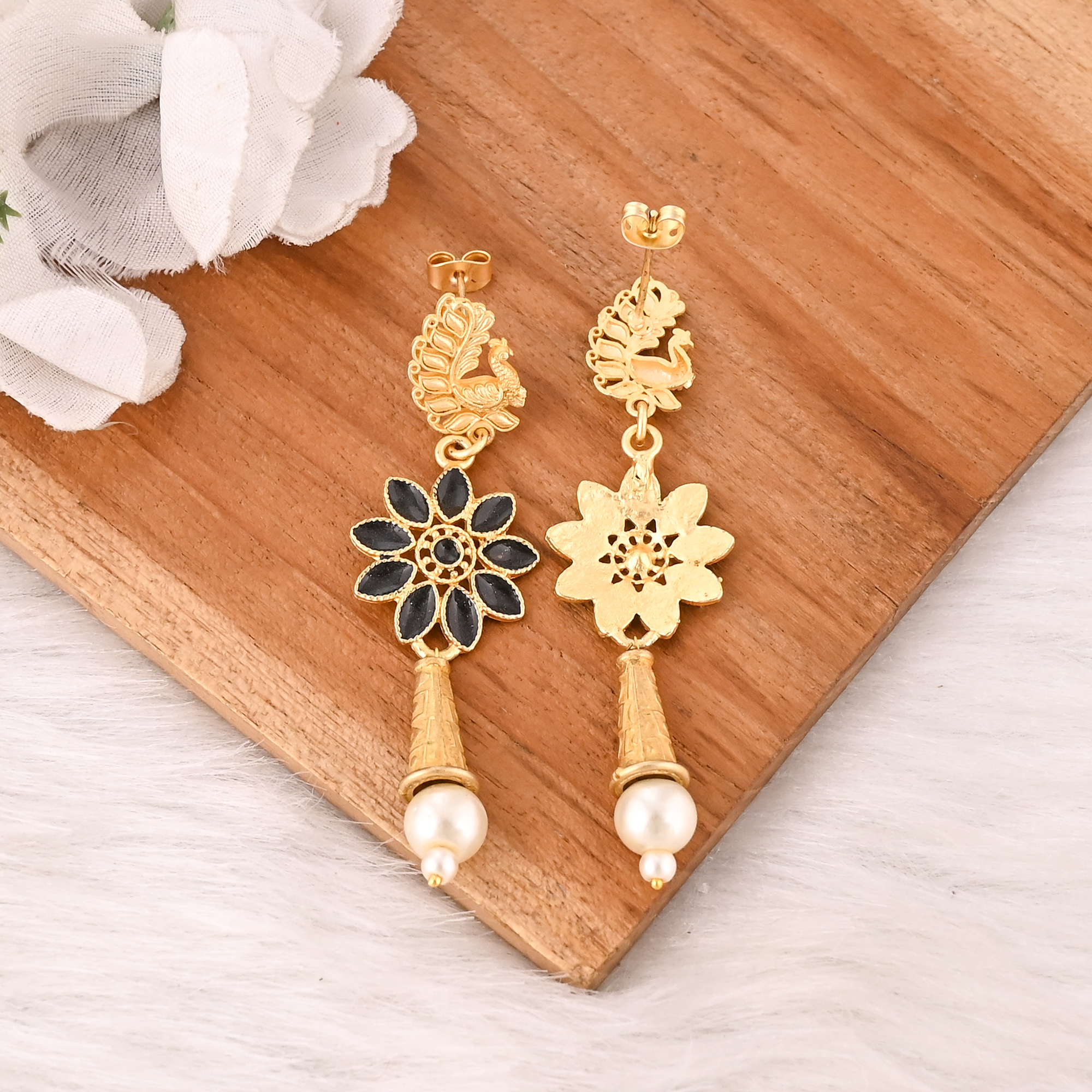 Natural Black Enamel  Pearl Handmade Drop Earrings for Women Jewelry