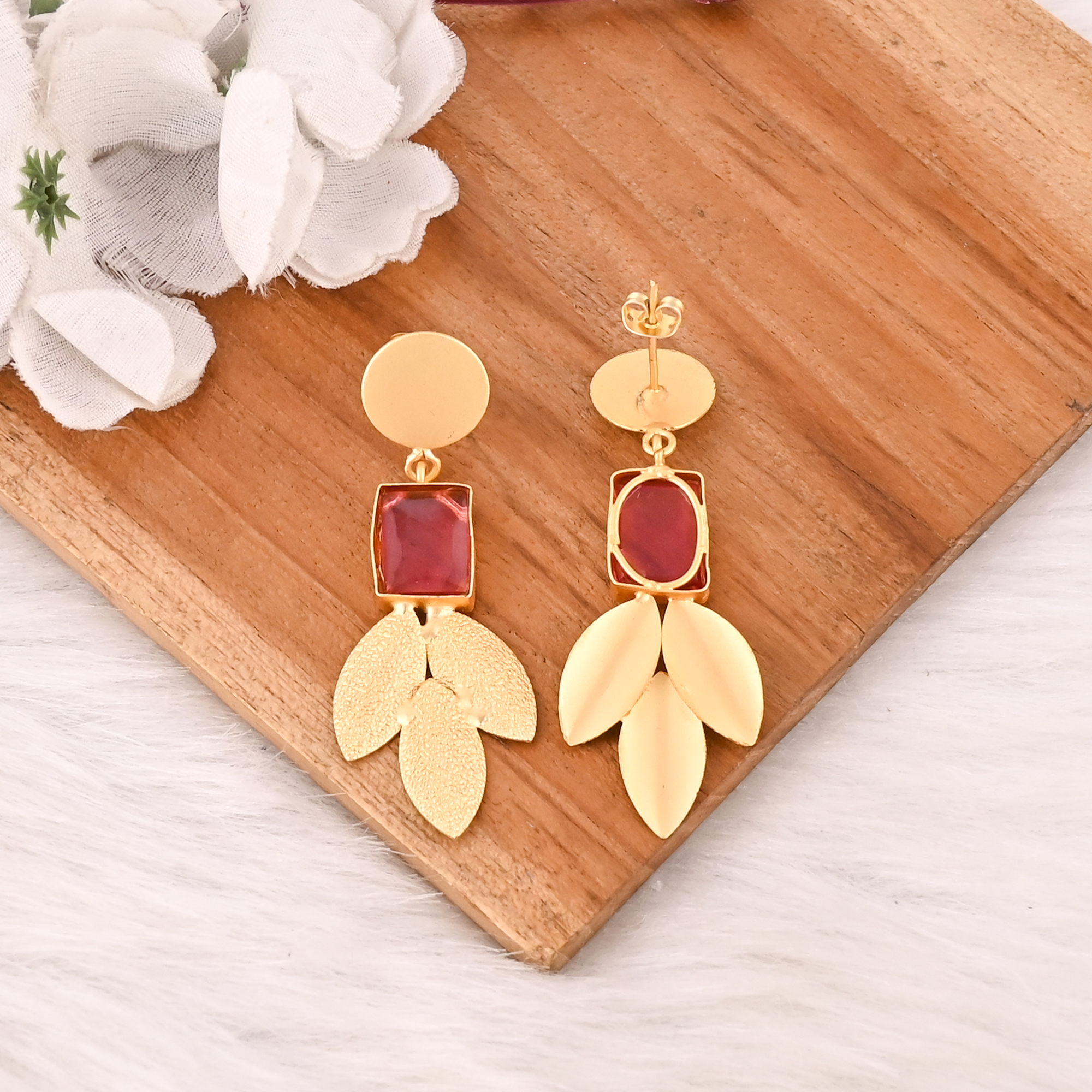 Stylish Pink Tourmaline Hydro Hoop Earrings Gold Plated Handmade Brass Jewelry for Women