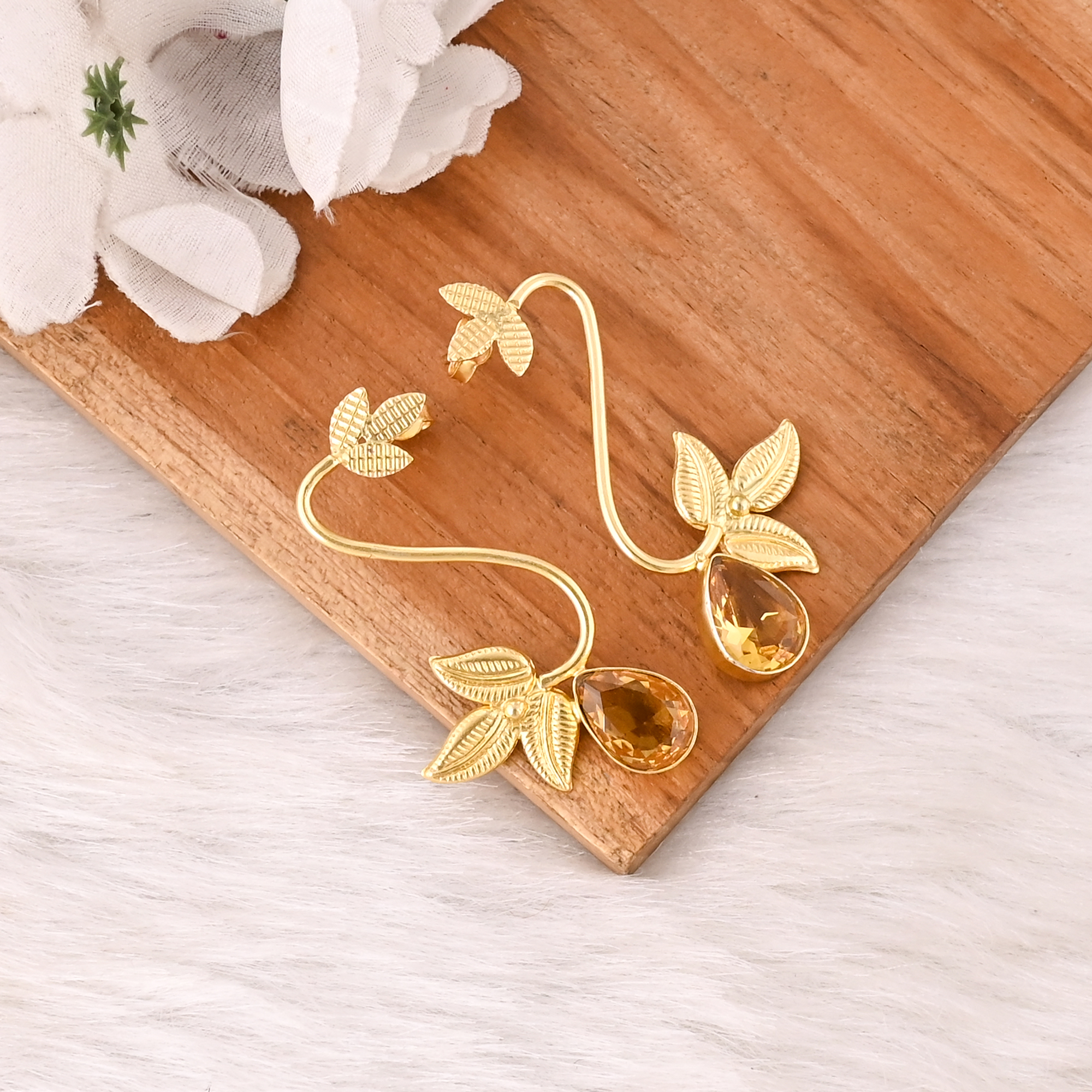 Citrine Hydro Gemstone Gold Plated Brass Drop Earrings Trendy Handmade Fashion Jewelry for Women