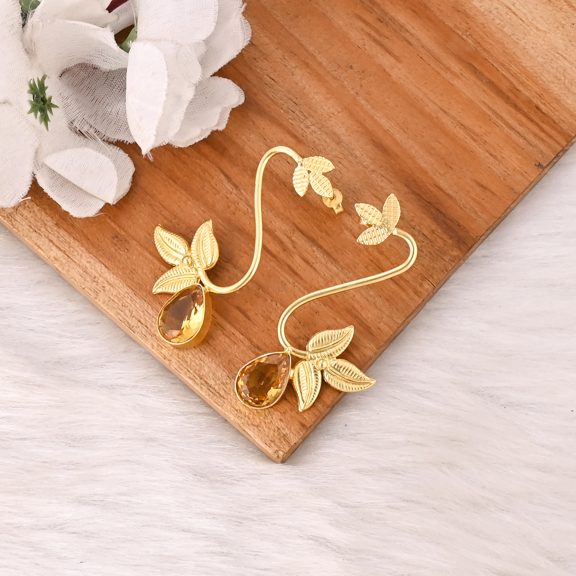 Citrine Hydro Gemstone Gold Plated Brass Drop Earrings Trendy Handmade Fashion Jewelry for Women