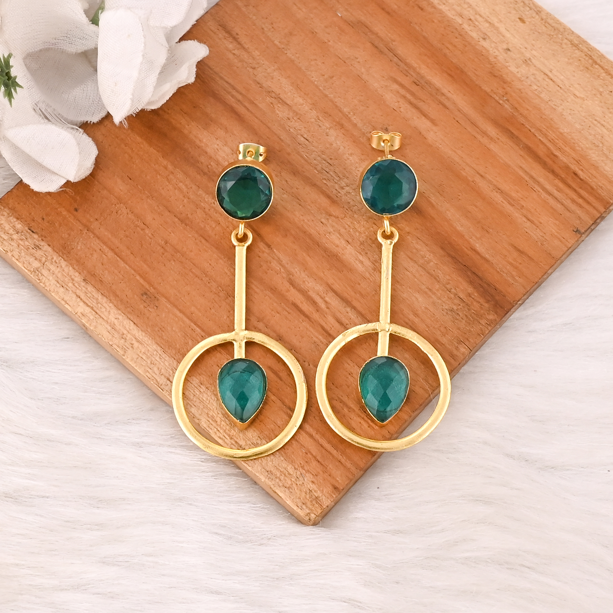 Elegant Apatite Hydro Gemstone Earrings Gold Plated Brass Fashion Jewelry for Women