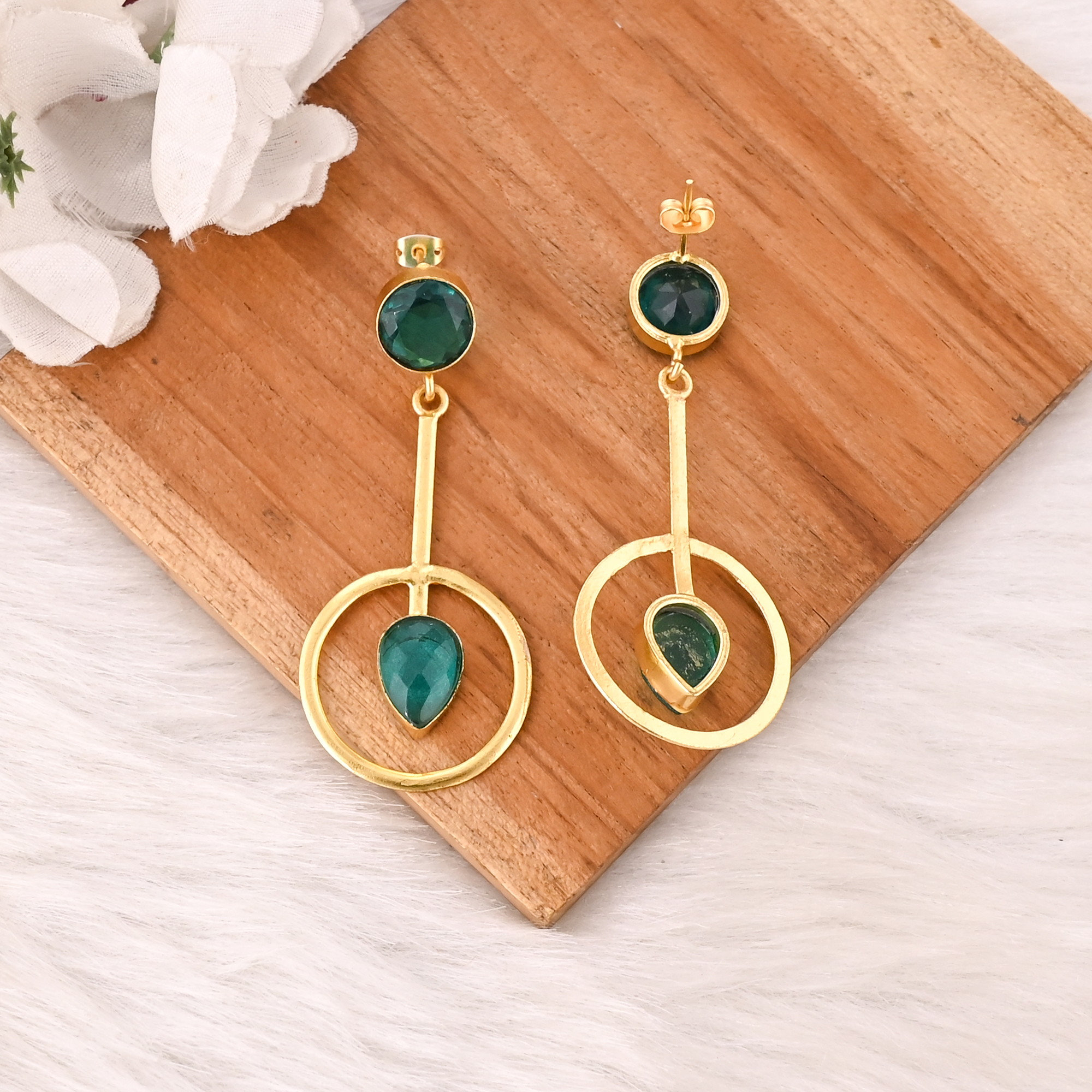 Elegant Apatite Hydro Gemstone Earrings Gold Plated Brass Fashion Jewelry for Women