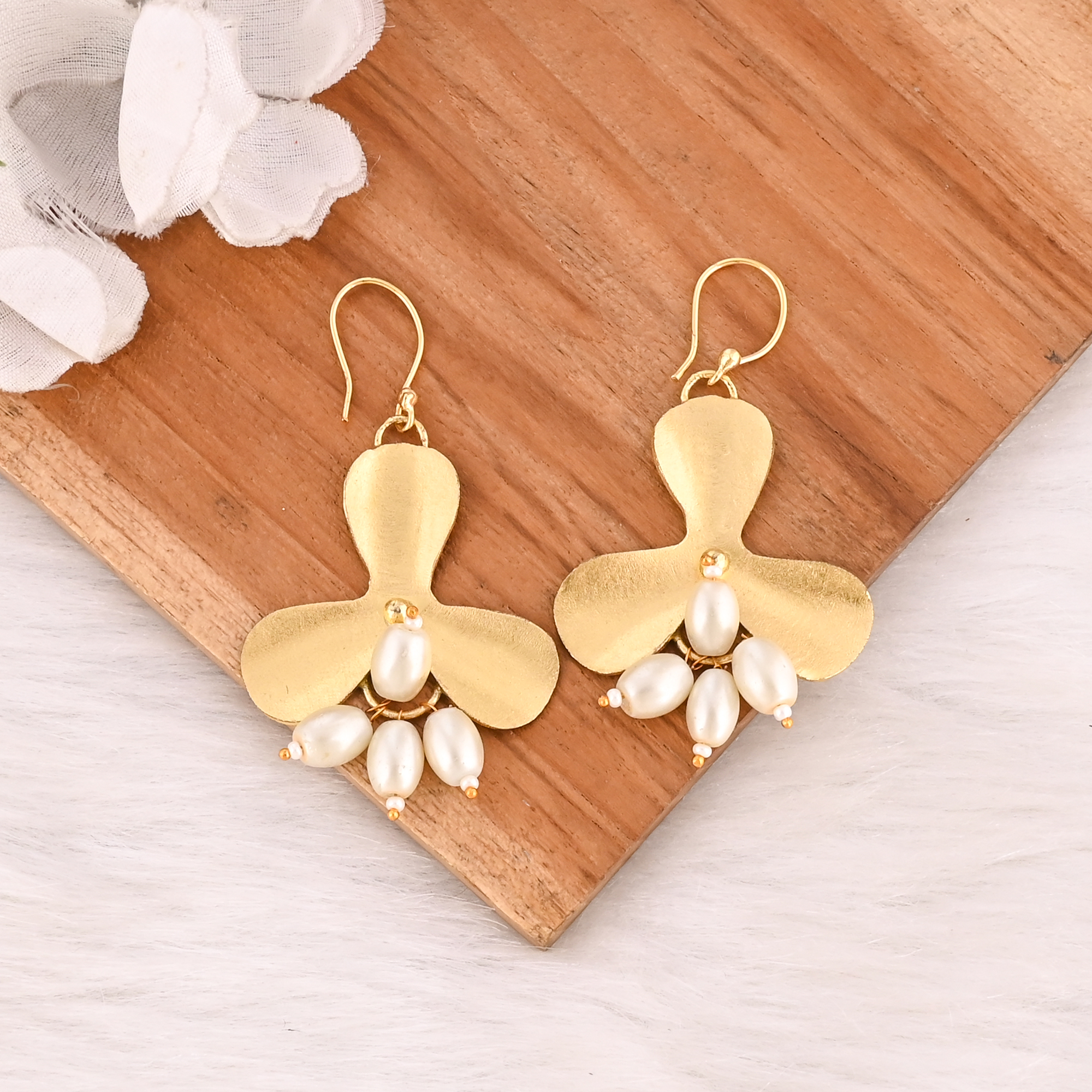 Stylish Pearl Gemstone Dangle Brass Earrings Handmade Fashion Jewelry for Women