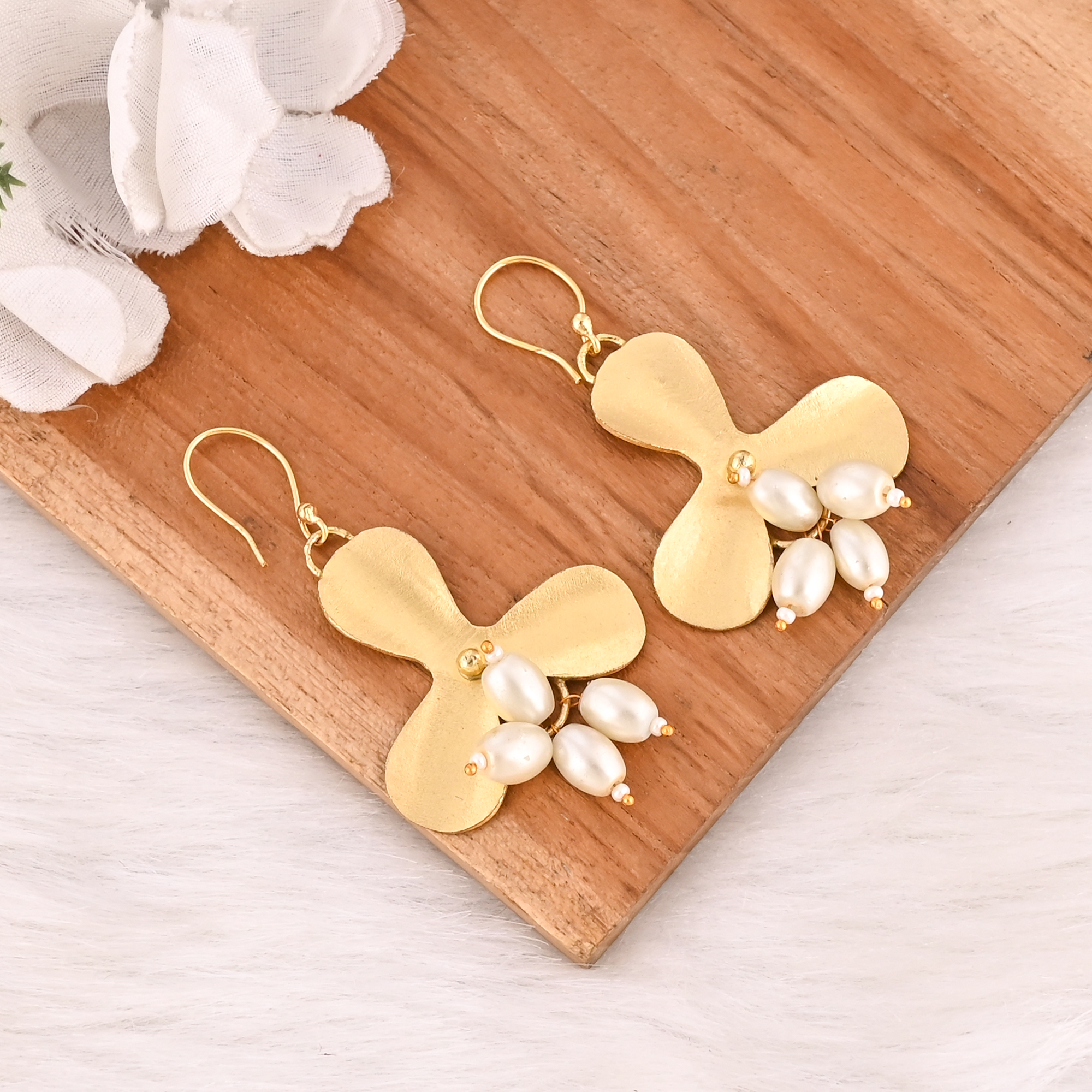 Stylish Pearl Gemstone Dangle Brass Earrings Handmade Fashion Jewelry for Women