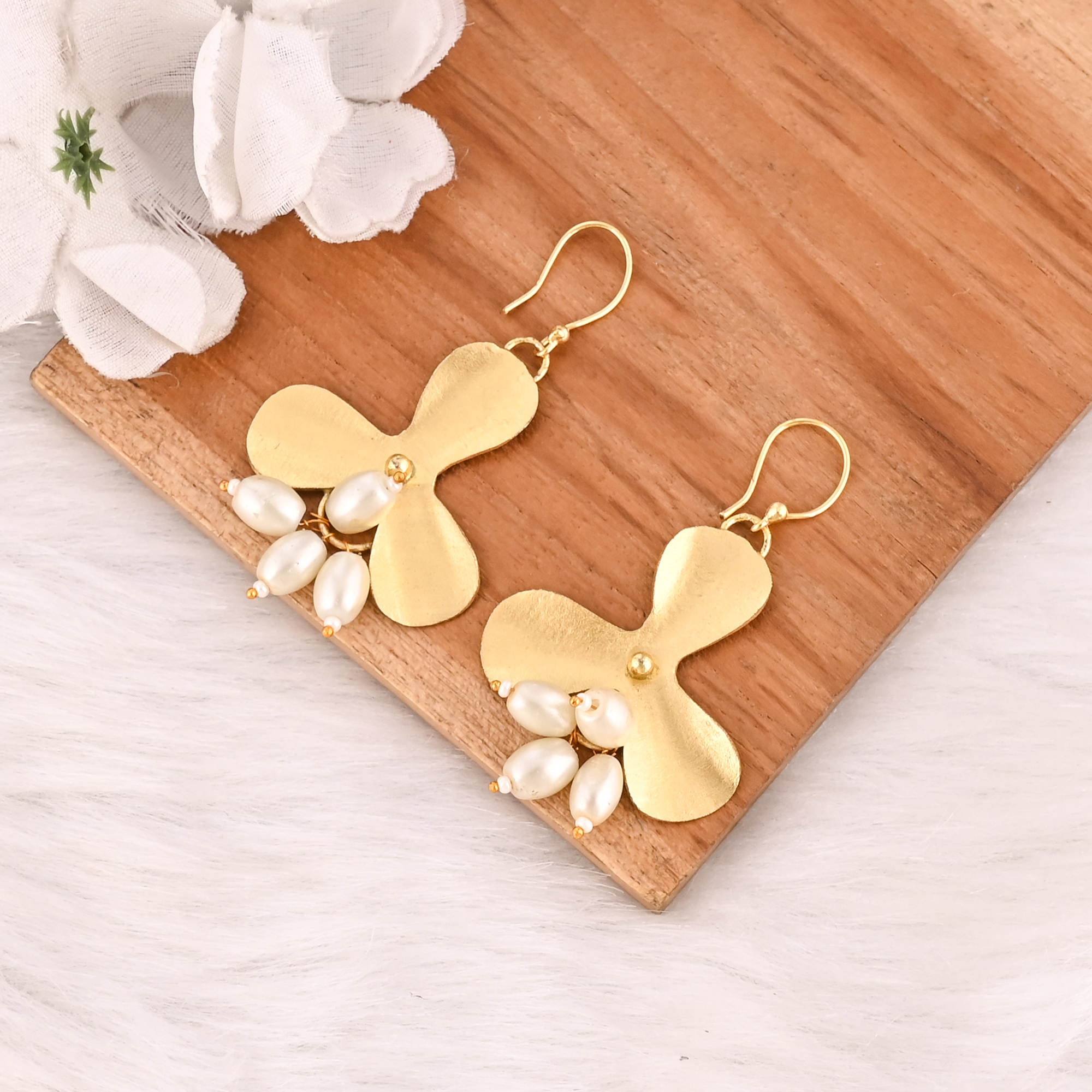 Stylish Pearl Gemstone Dangle Brass Earrings Handmade Fashion Jewelry for Women