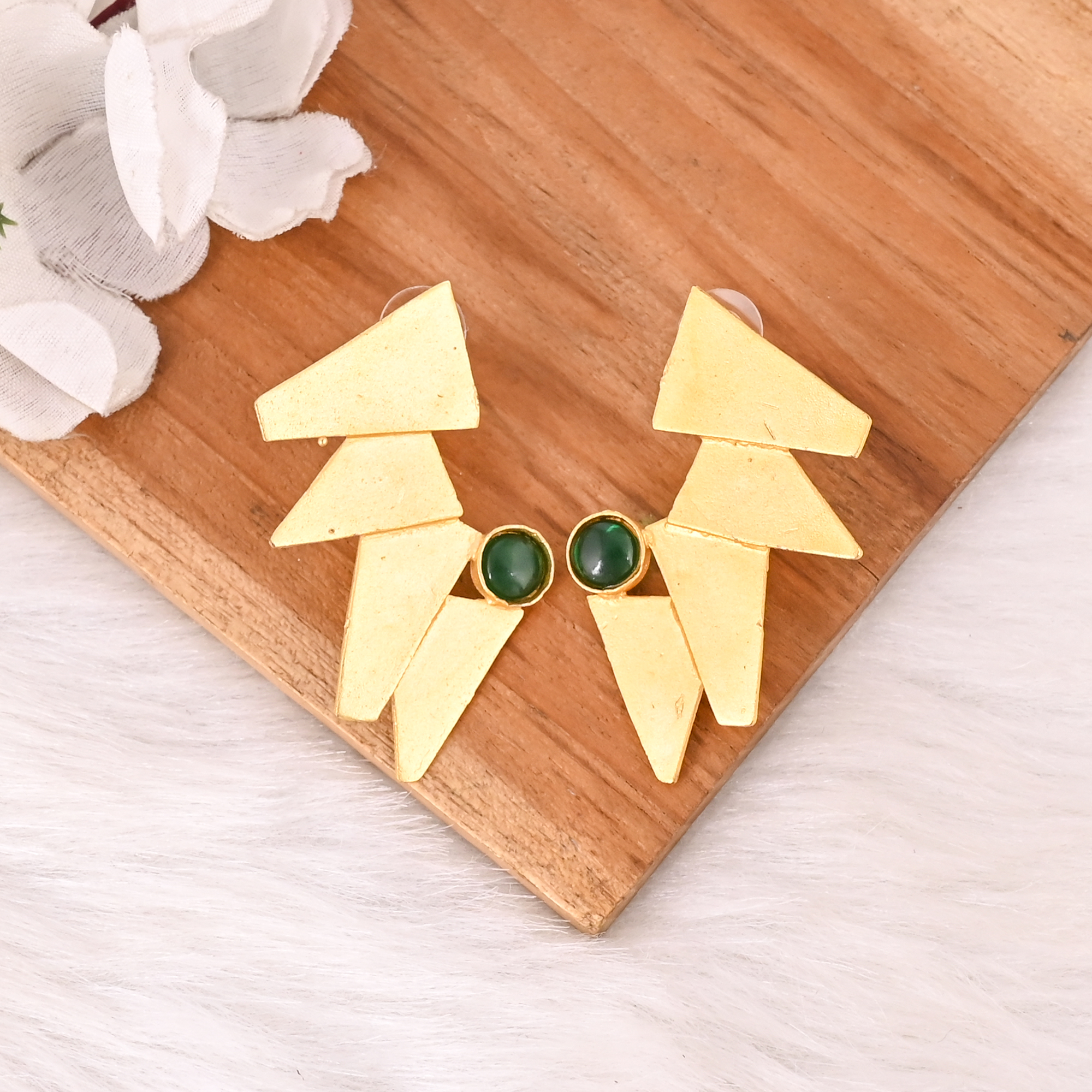 Elegant Emerald Hydro Gemstone Gold Plated Brass Earring Handmade Fashion Jewelry for Women