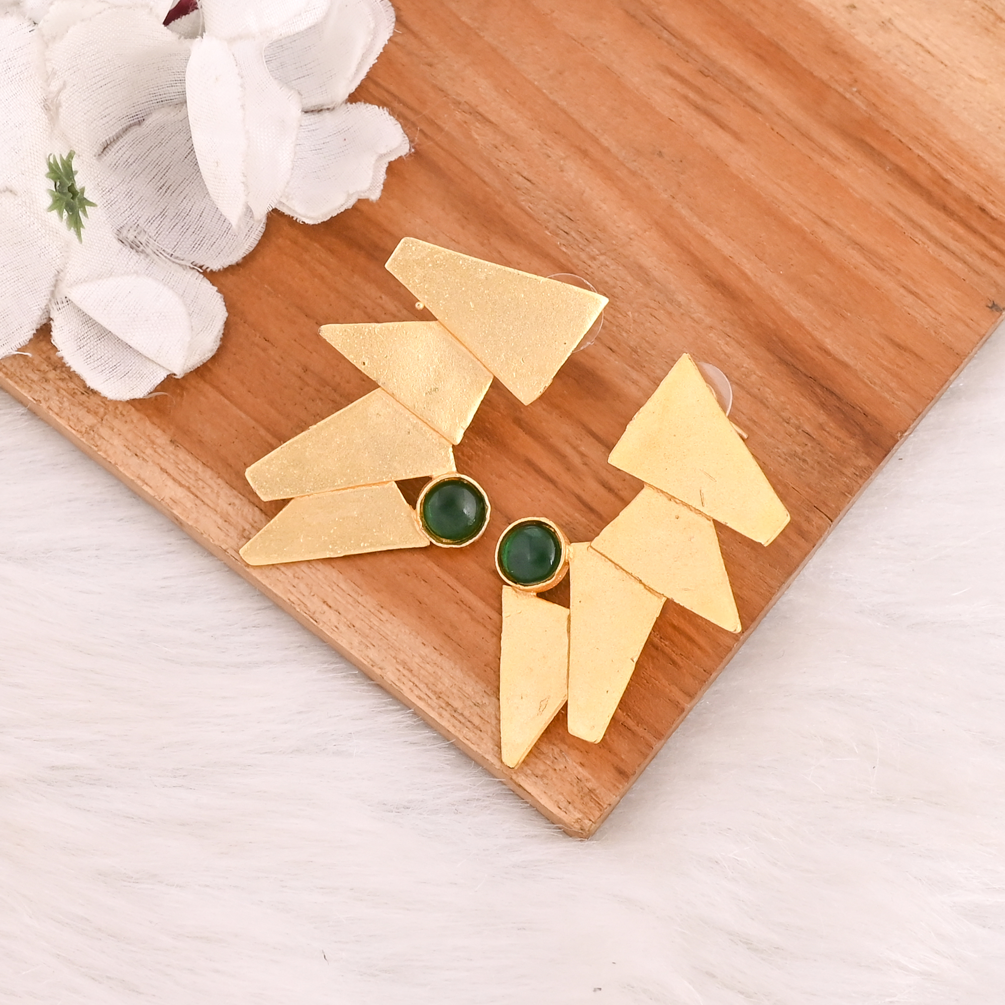 Elegant Emerald Hydro Gemstone Gold Plated Brass Earring Handmade Fashion Jewelry for Women